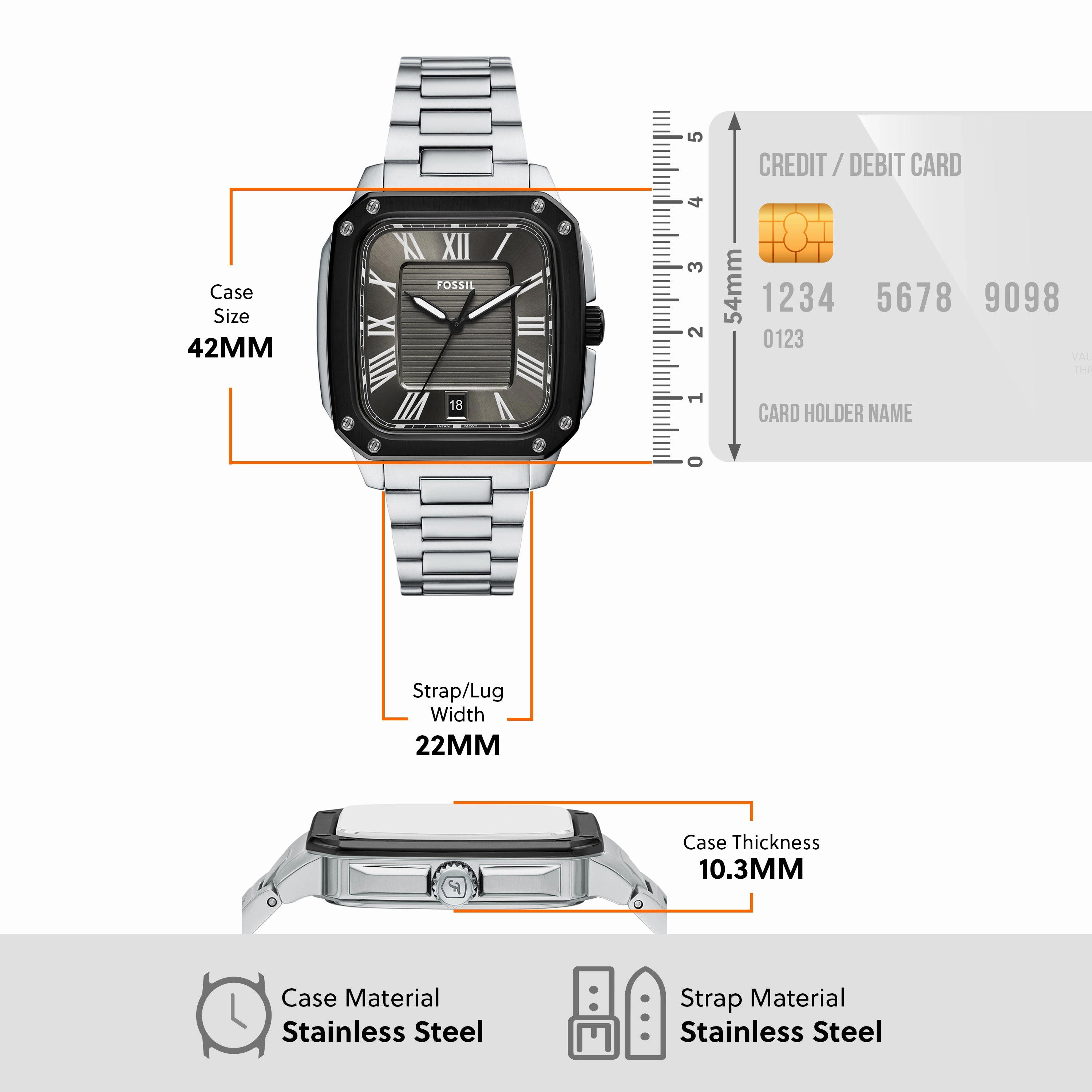 Fossil Crosby Three-Hand Grey Dial Stainless Steel Watch FS6122