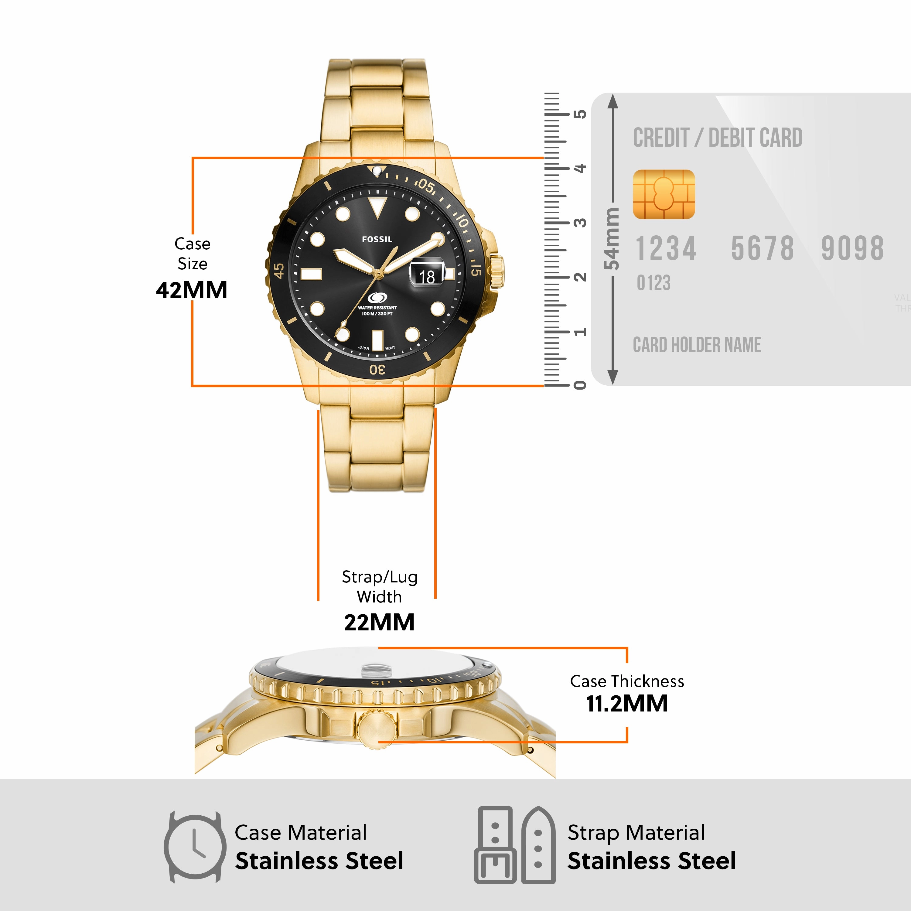 Fossil Gold Stainless Steel Black Dial Men's Watch FS6035
