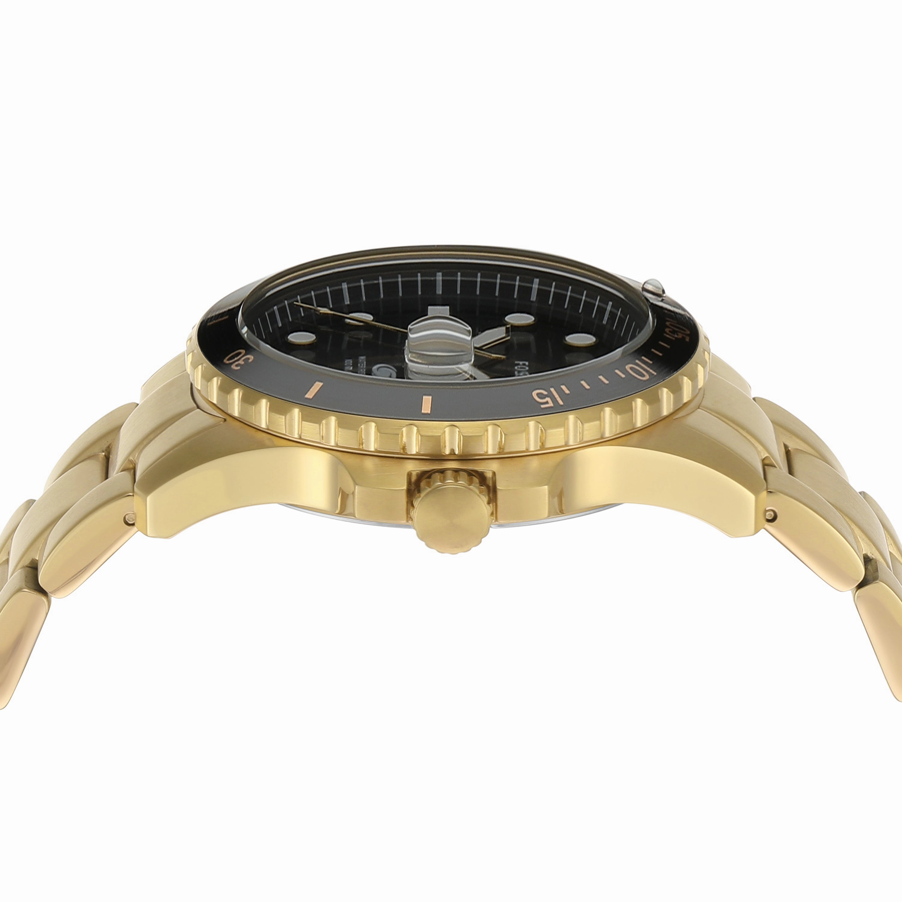 Fossil Gold Stainless Steel Black Dial Men's Watch FS6035