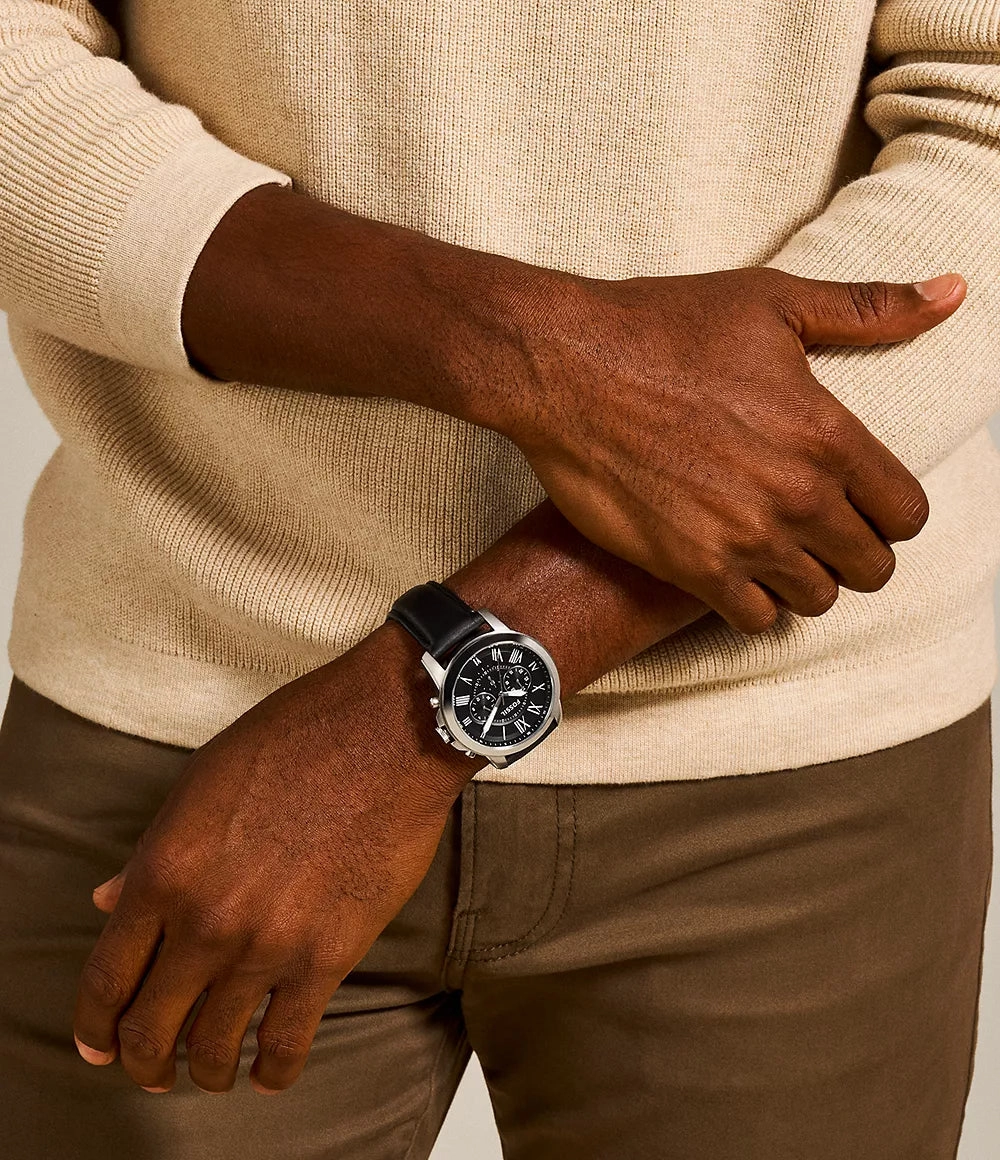 Fossil Grant Chronograph Black Dial and Leather Band Mens Watch FS4812