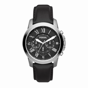 Fossil Grant Chronograph Black Dial and Leather Band Mens Watch FS4812