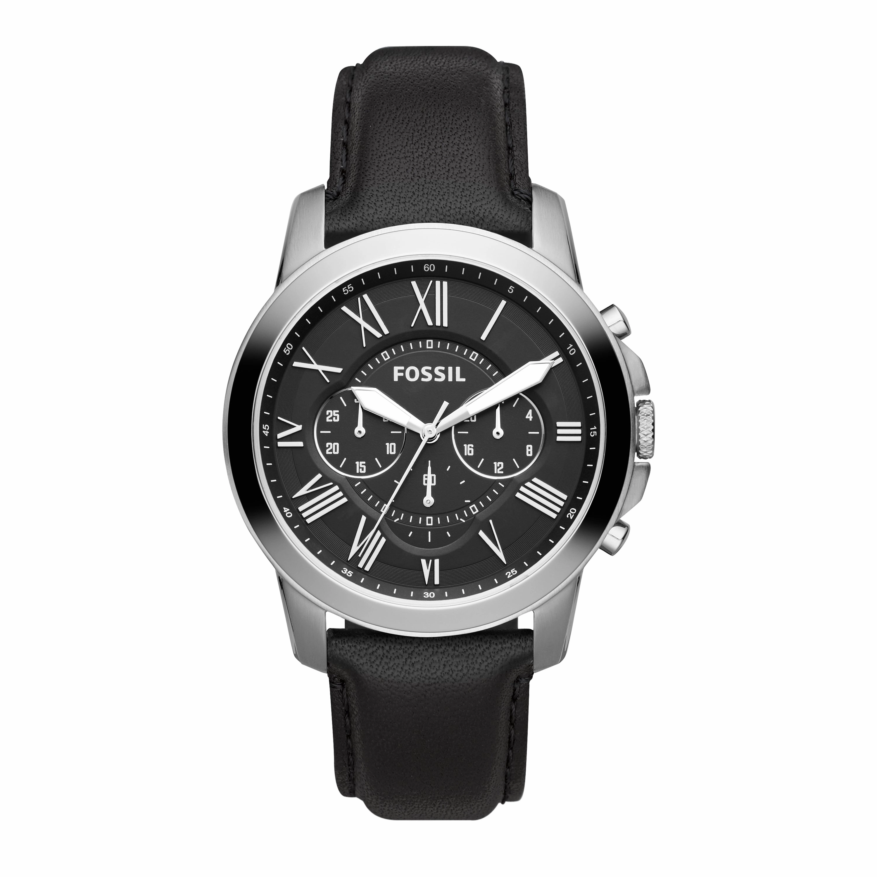 Fossil Grant Chronograph Black Dial and Leather Band Mens Watch FS4812