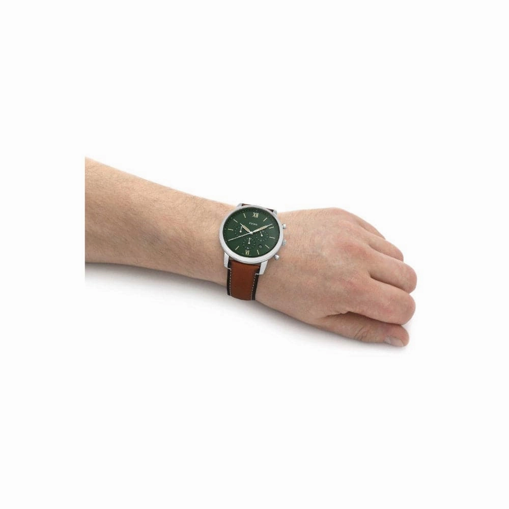 Fossil Green Dial And Brown Leather Strap Men Watch FS5963P
