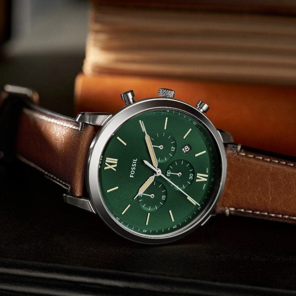 Fossil Green Dial And Brown Leather Strap Men Watch FS5963P