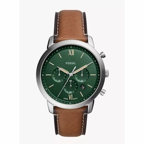 Fossil Green Dial And Brown Leather Strap Men Watch FS5963P
