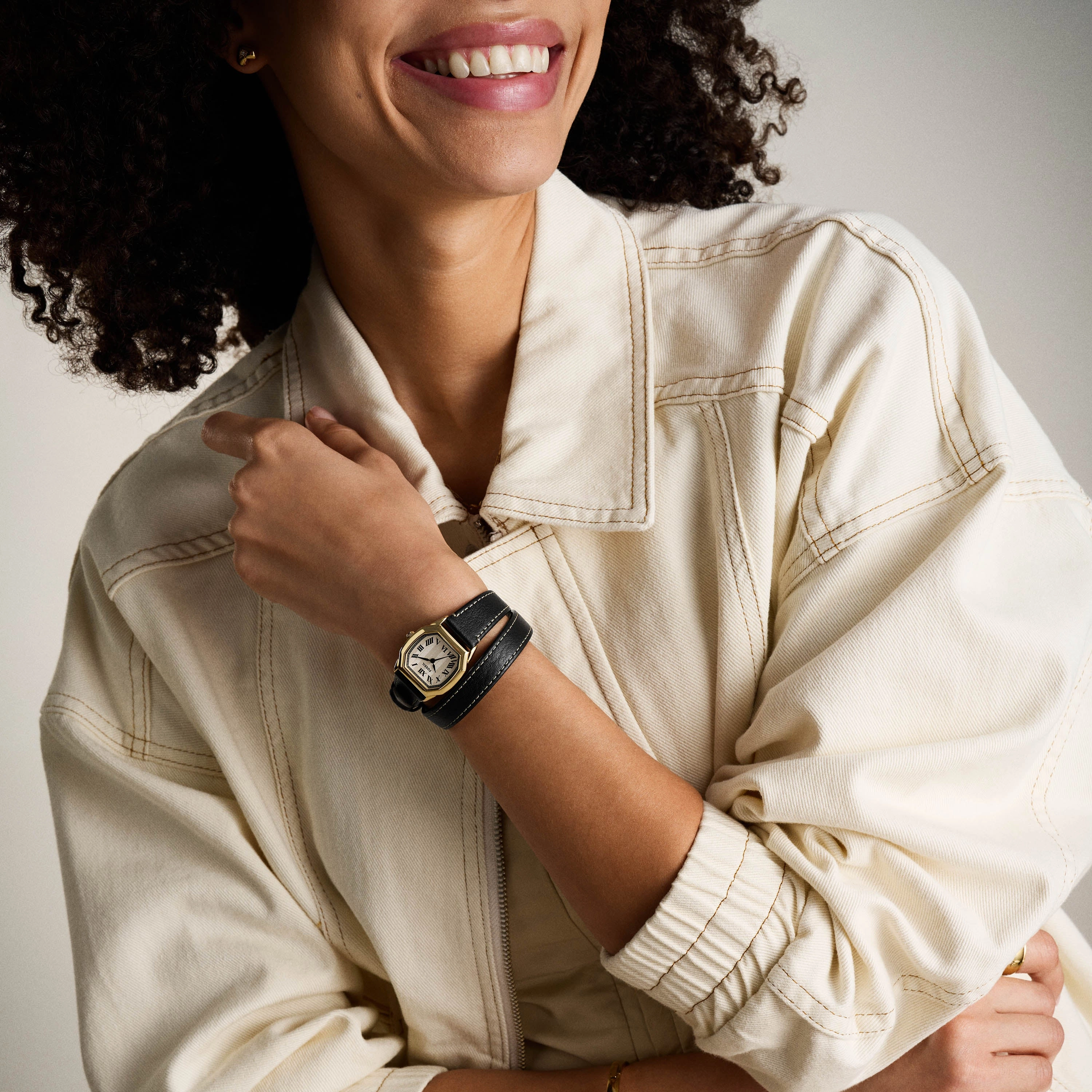 Fossil Harlow Three-Hand Black Leather Strap Watch ES5404