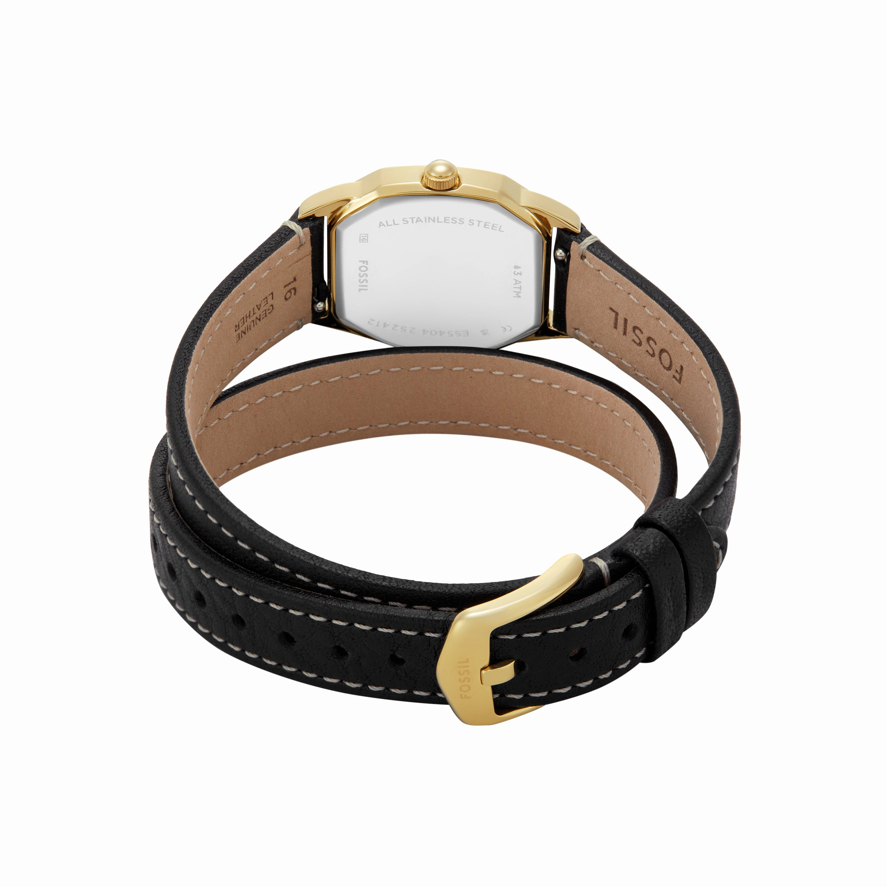 Fossil Harlow Three-Hand Black Leather Strap Watch ES5404