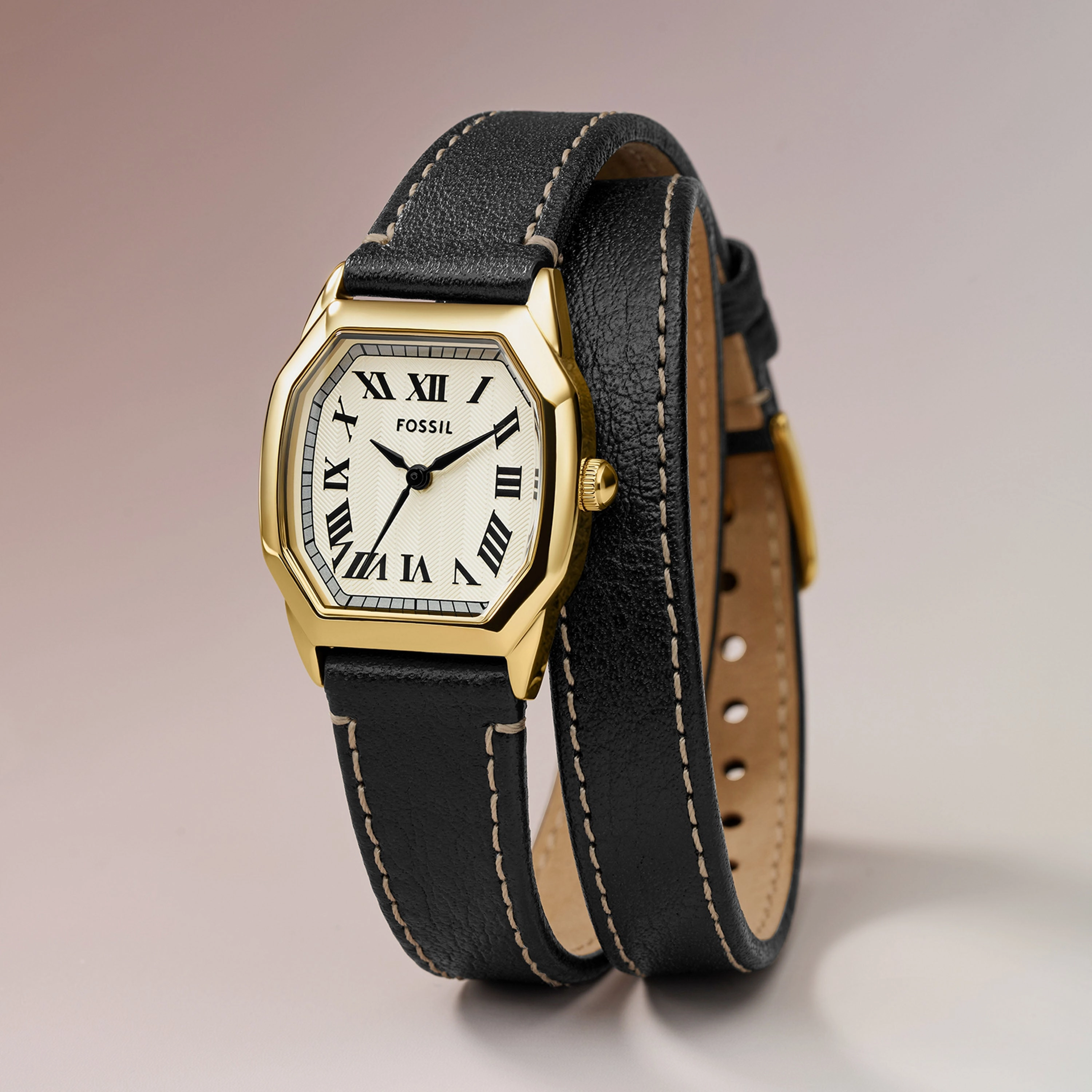 Fossil Harlow Three-Hand Black Leather Strap Watch ES5404