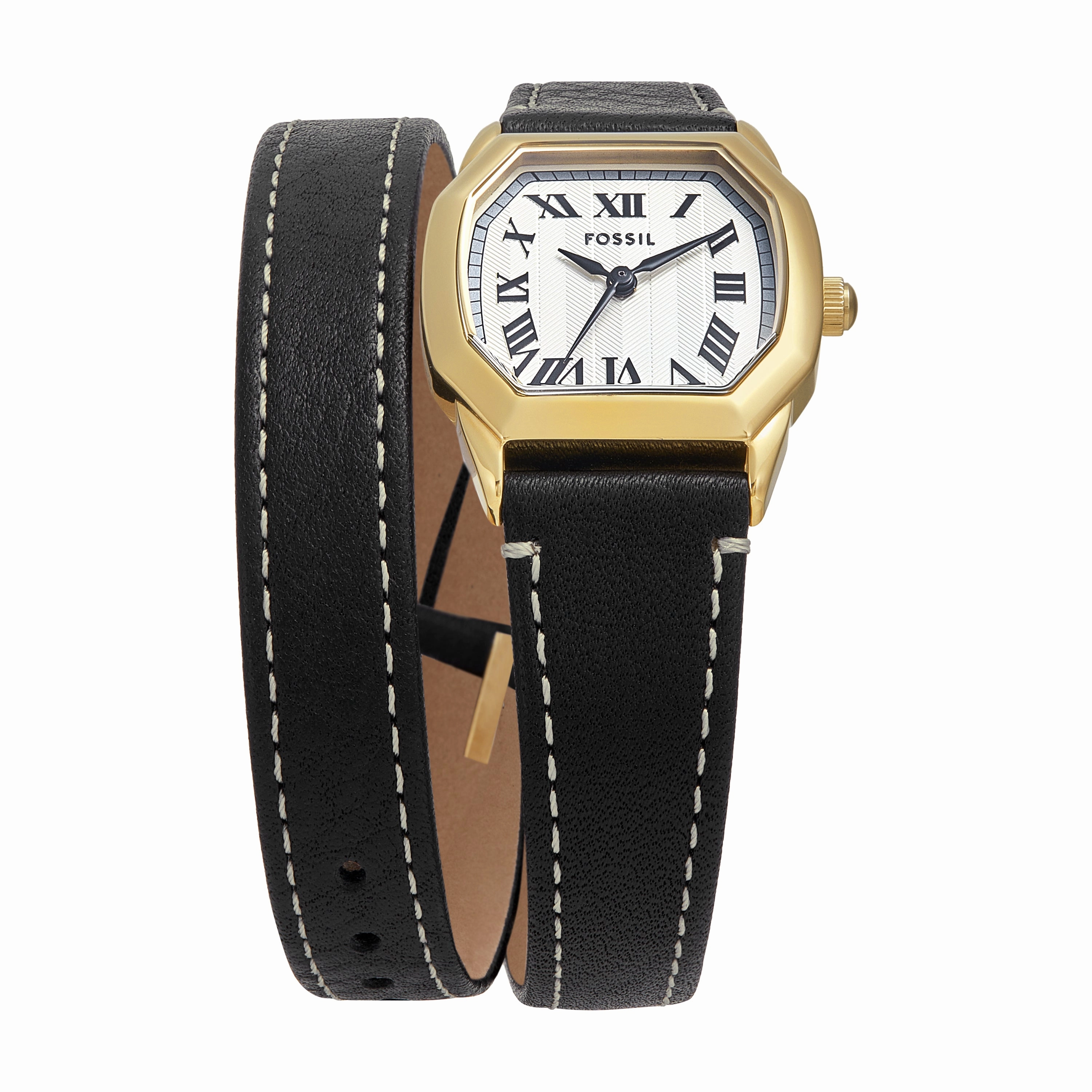 Fossil Harlow Three-Hand Black Leather Strap Watch ES5404