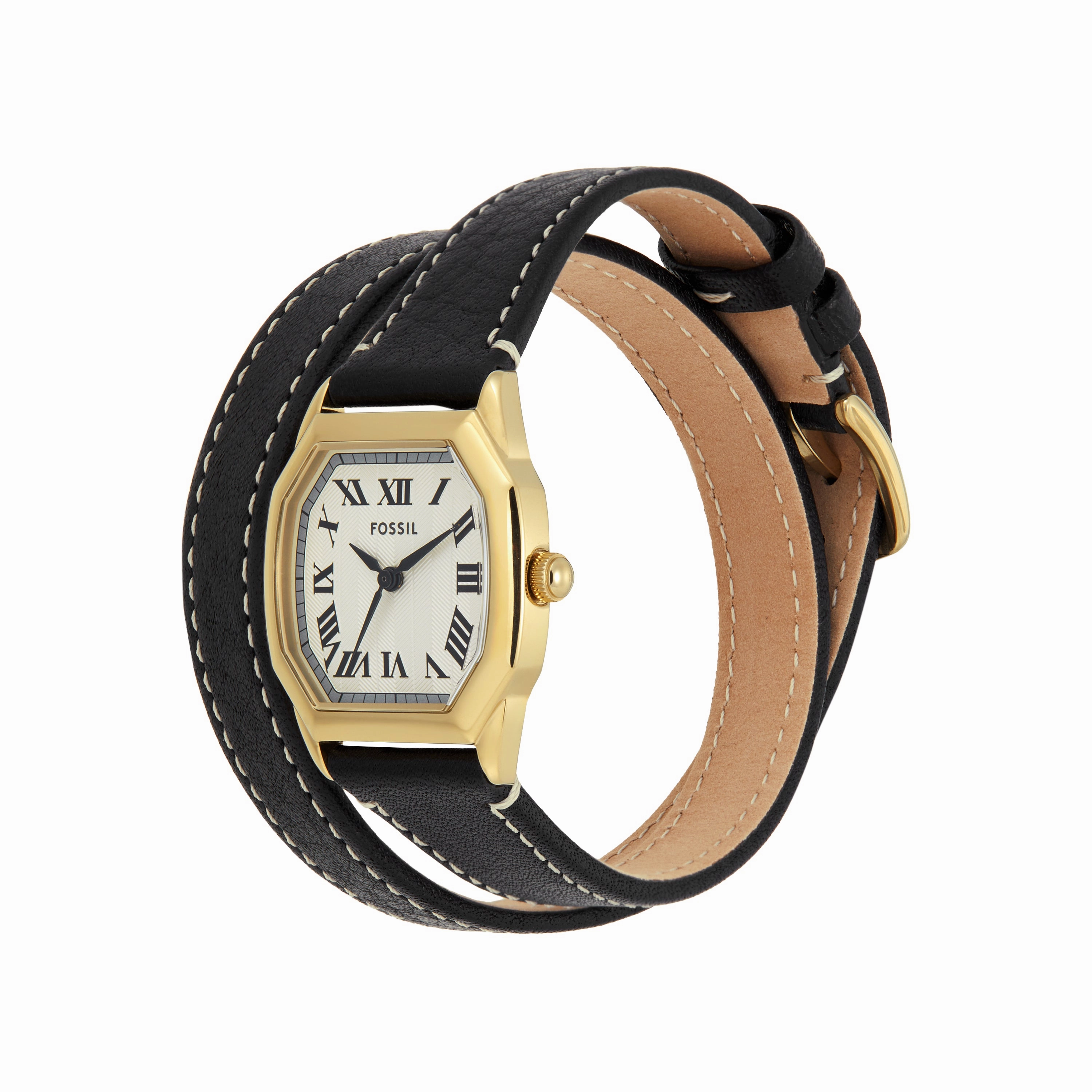 Fossil Harlow Three-Hand Black Leather Strap Watch ES5404