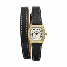 Fossil Harlow Three-Hand Black Leather Strap Watch ES5404