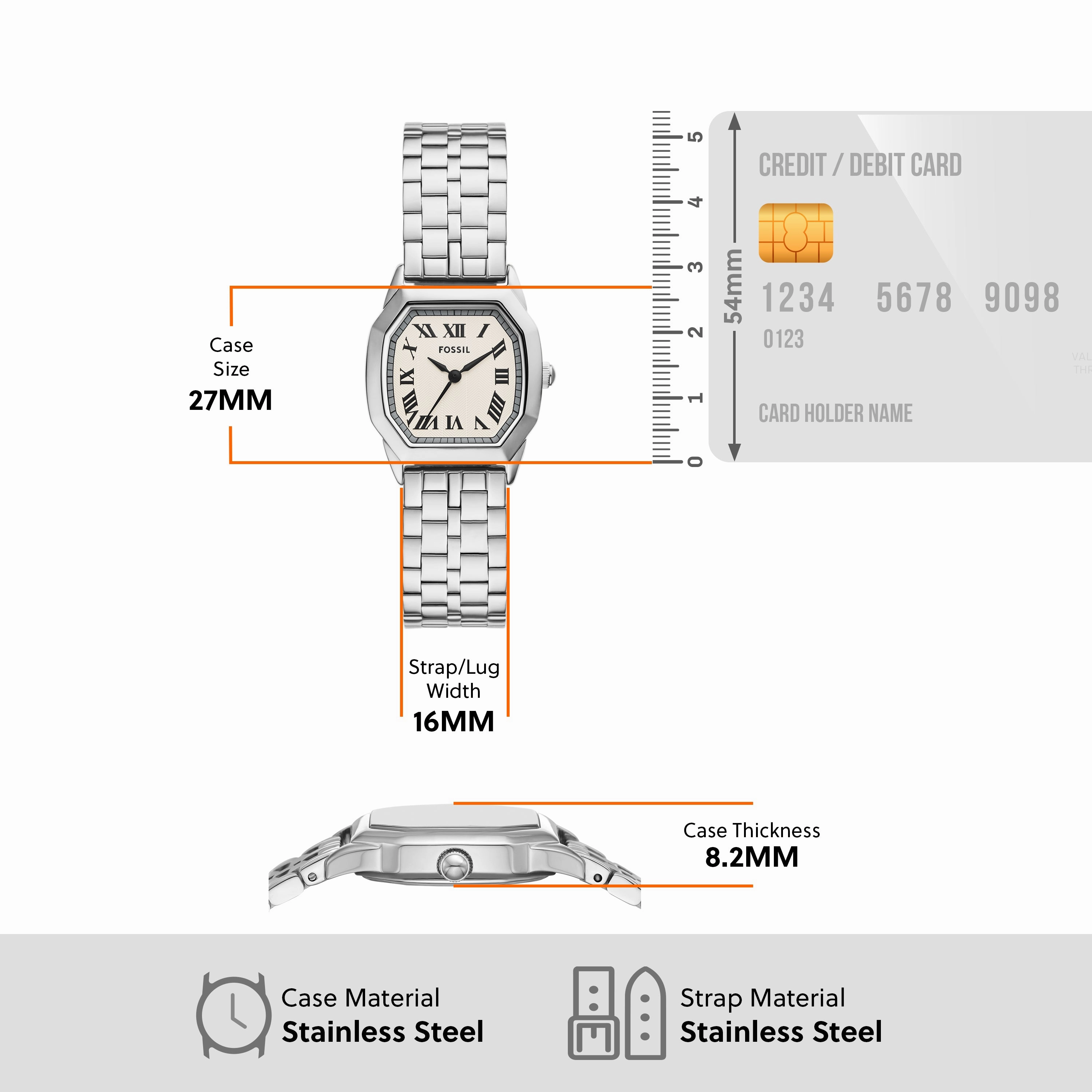 Fossil Harlow Three-Hand Cream Dial Stainless Steel Watch ES5363