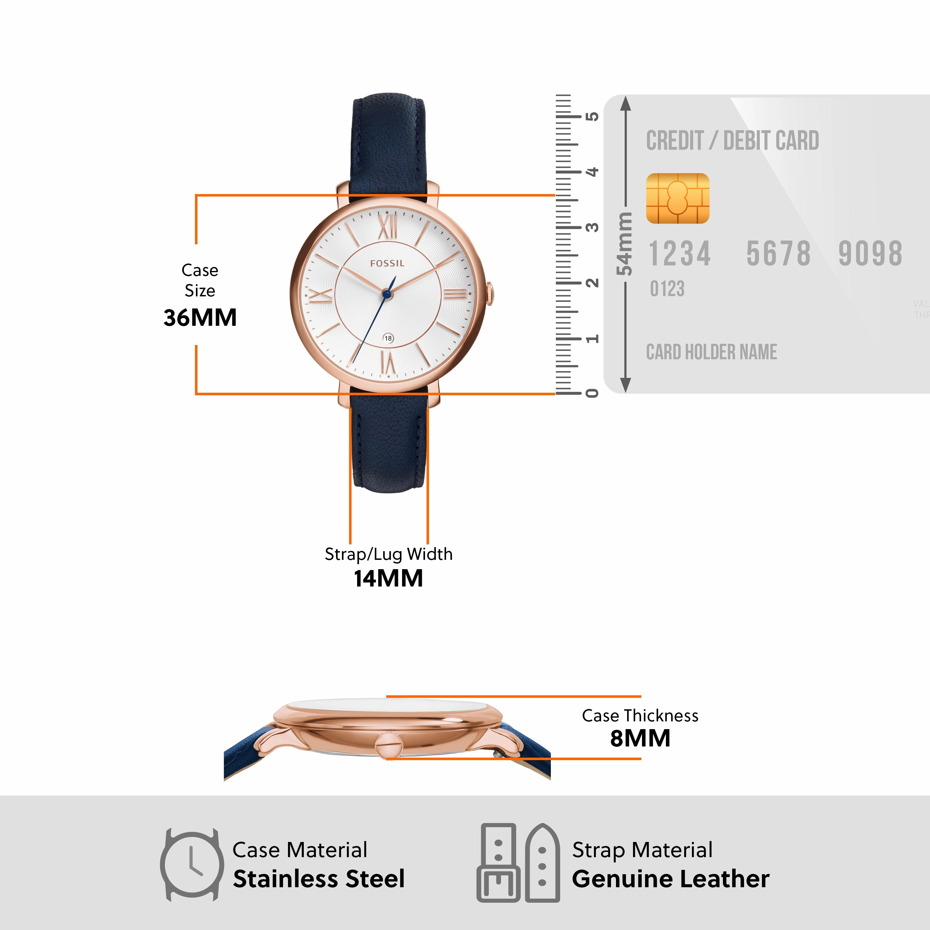 Fossil Jacqueline Rose-Gold & Navy Leather Women's Watch
