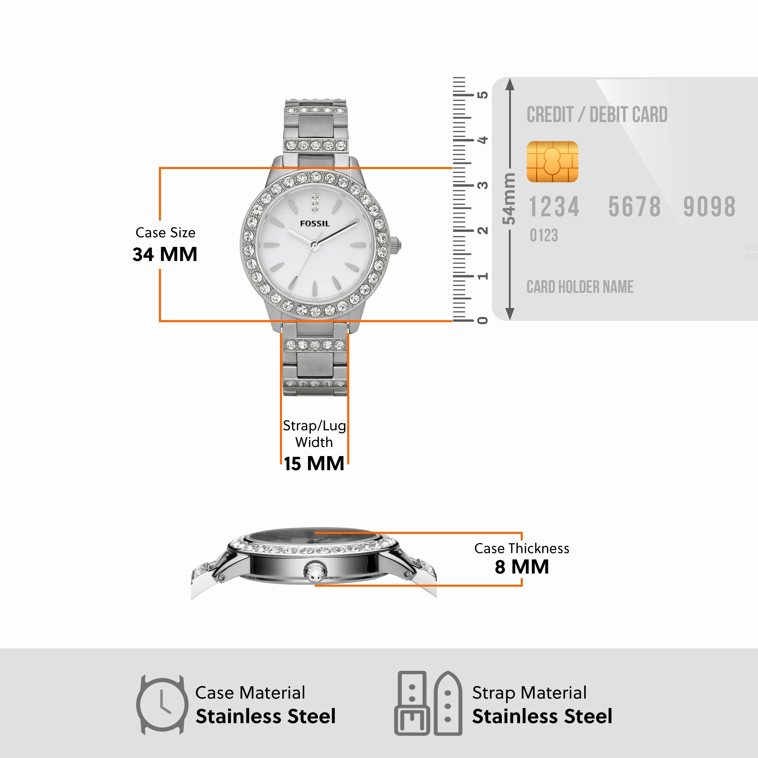 Fossil Jesse Three-Hand Silver Dial Stainless Steel Watch ES2362