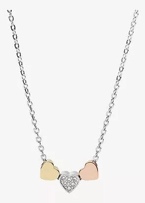FOSSIL JEWELLERY HEART TRI-TONE STAINLESS STEEL NECKLACE JF02856998