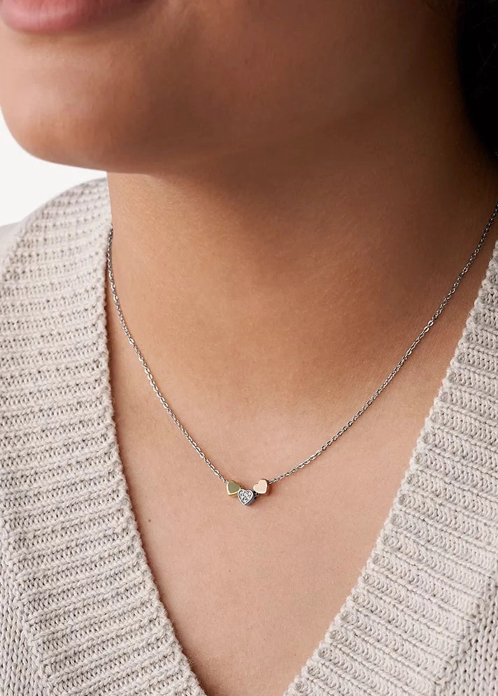 FOSSIL JEWELLERY HEART TRI-TONE STAINLESS STEEL NECKLACE JF02856998