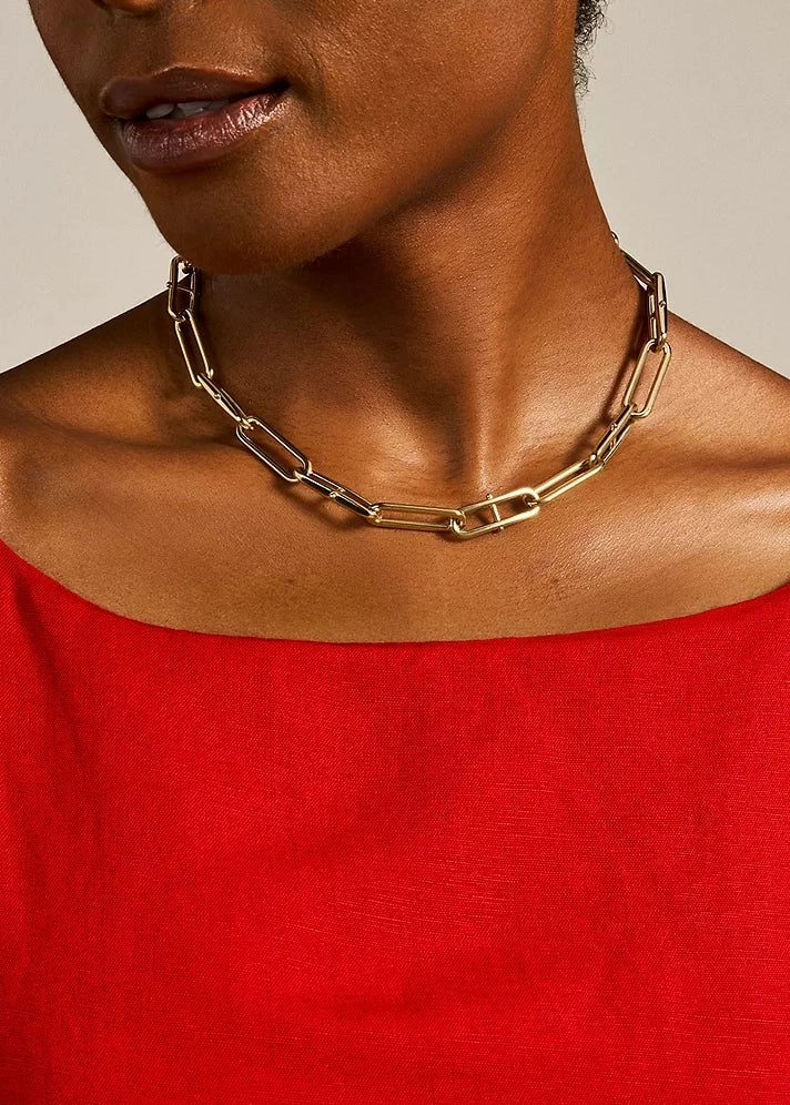 FOSSIL JEWELLERY HERITAGE D-LINK GOLD TONE NECKLACE JF04102710