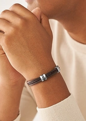 FOSSIL JEWELLERY LEATHER ESSENTIALS BROWN STRAND BRACELET JF04133040