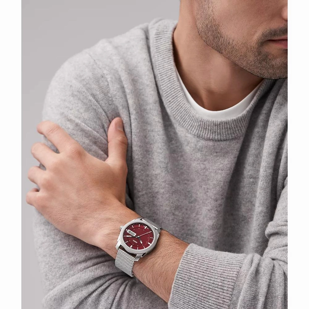 Fossil Machine Burgundy Dial Stainless Steel Men's Watch FS6014P