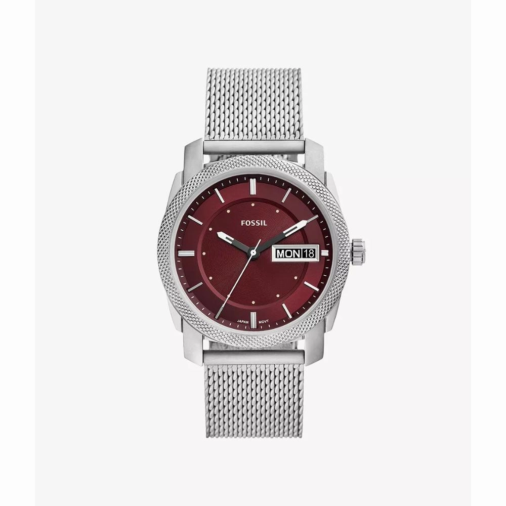 Fossil Machine Burgundy Dial Stainless Steel Men's Watch FS6014P