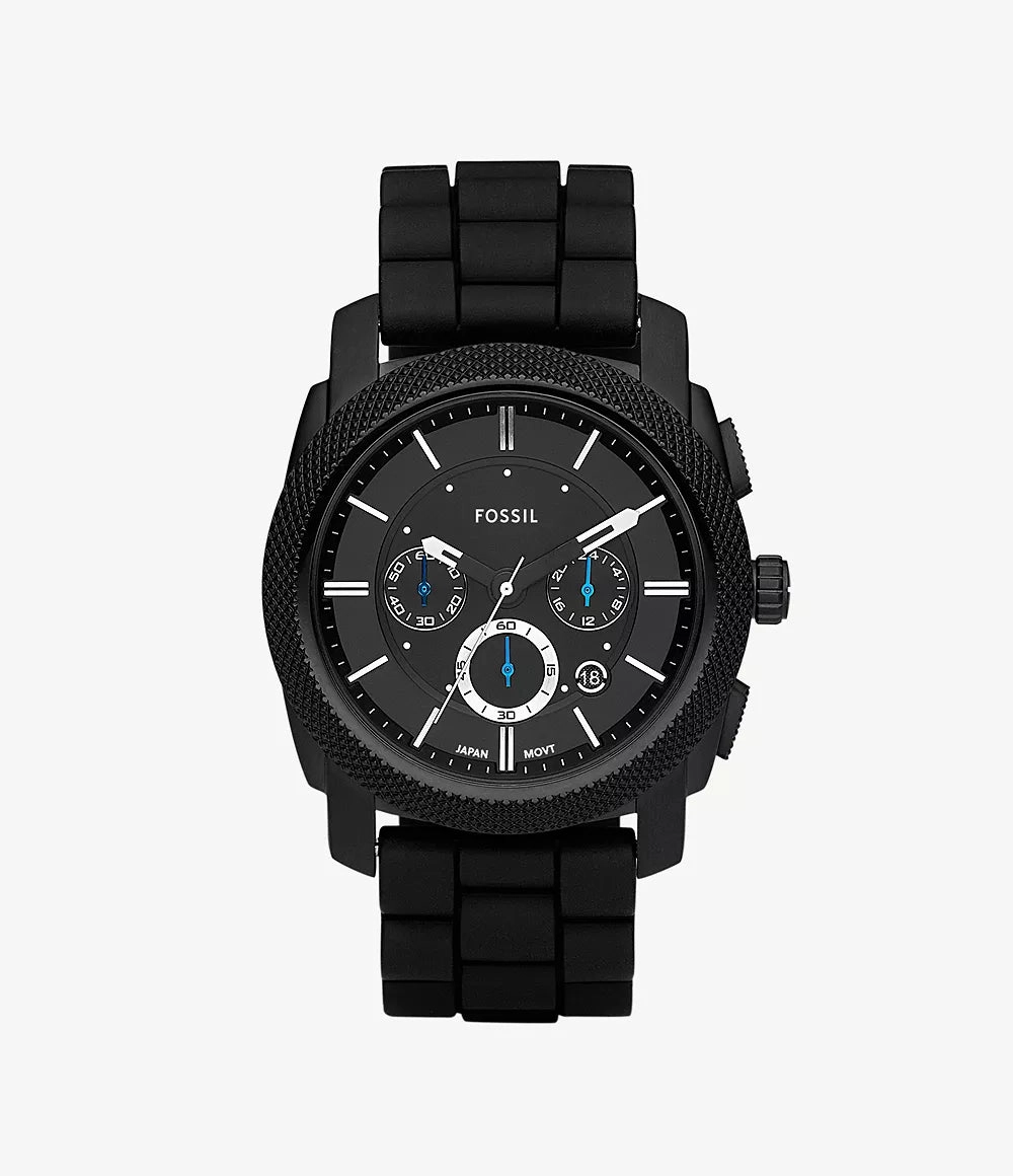 Fossil Machine Chronograph Black Dial and Silicone Strap Mens Watch FS4487
