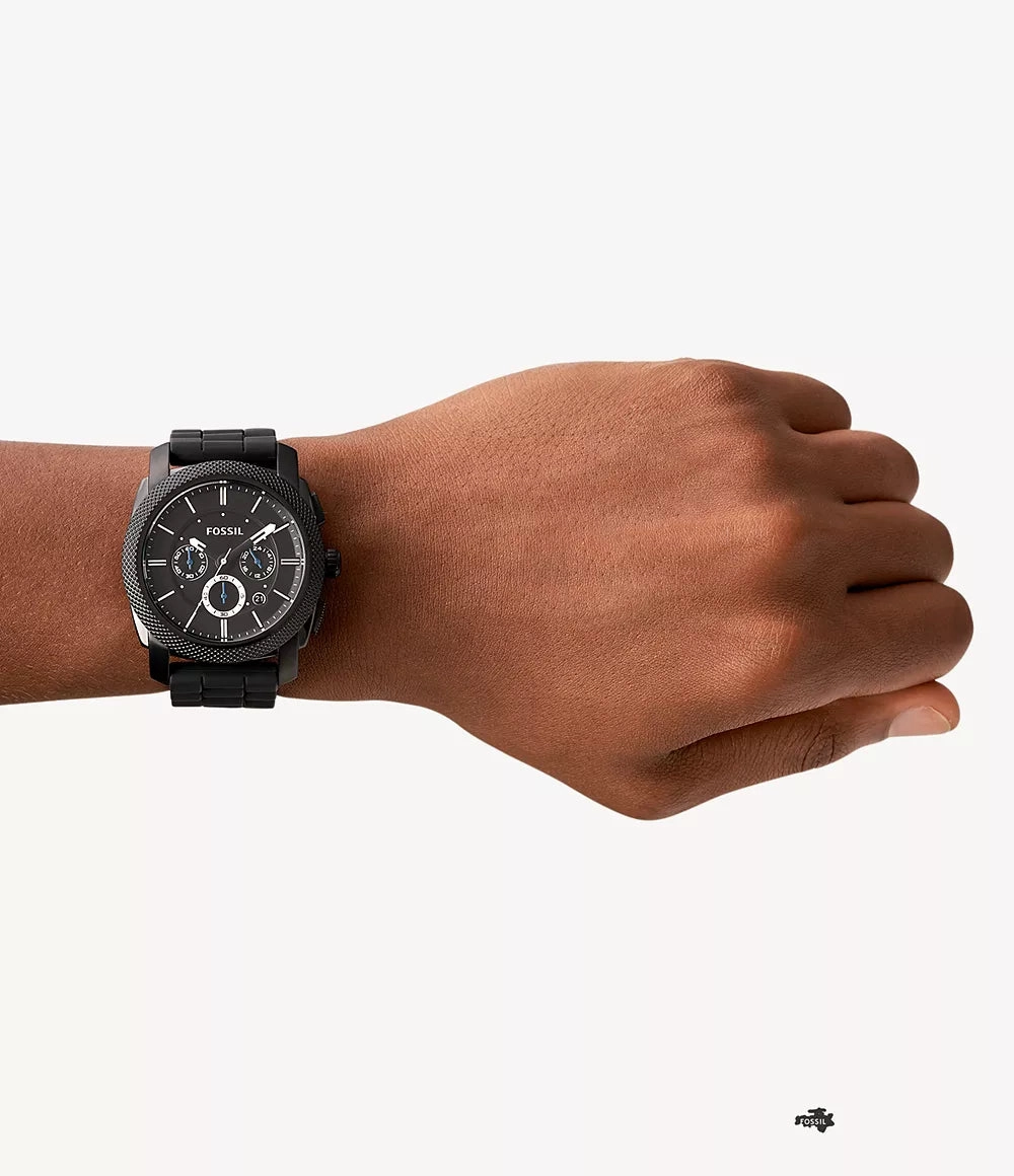 Fossil Machine Chronograph Black Dial and Silicone Strap Mens Watch FS4487