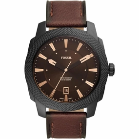 Fossil Machine Dark Brown Tan LiteHide Leather Strap Men's Watch FS5972P