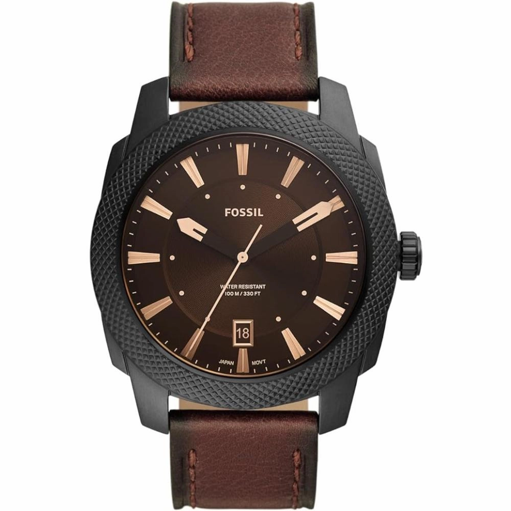 Fossil Machine Dark Brown Tan LiteHide Leather Strap Men's Watch FS5972P