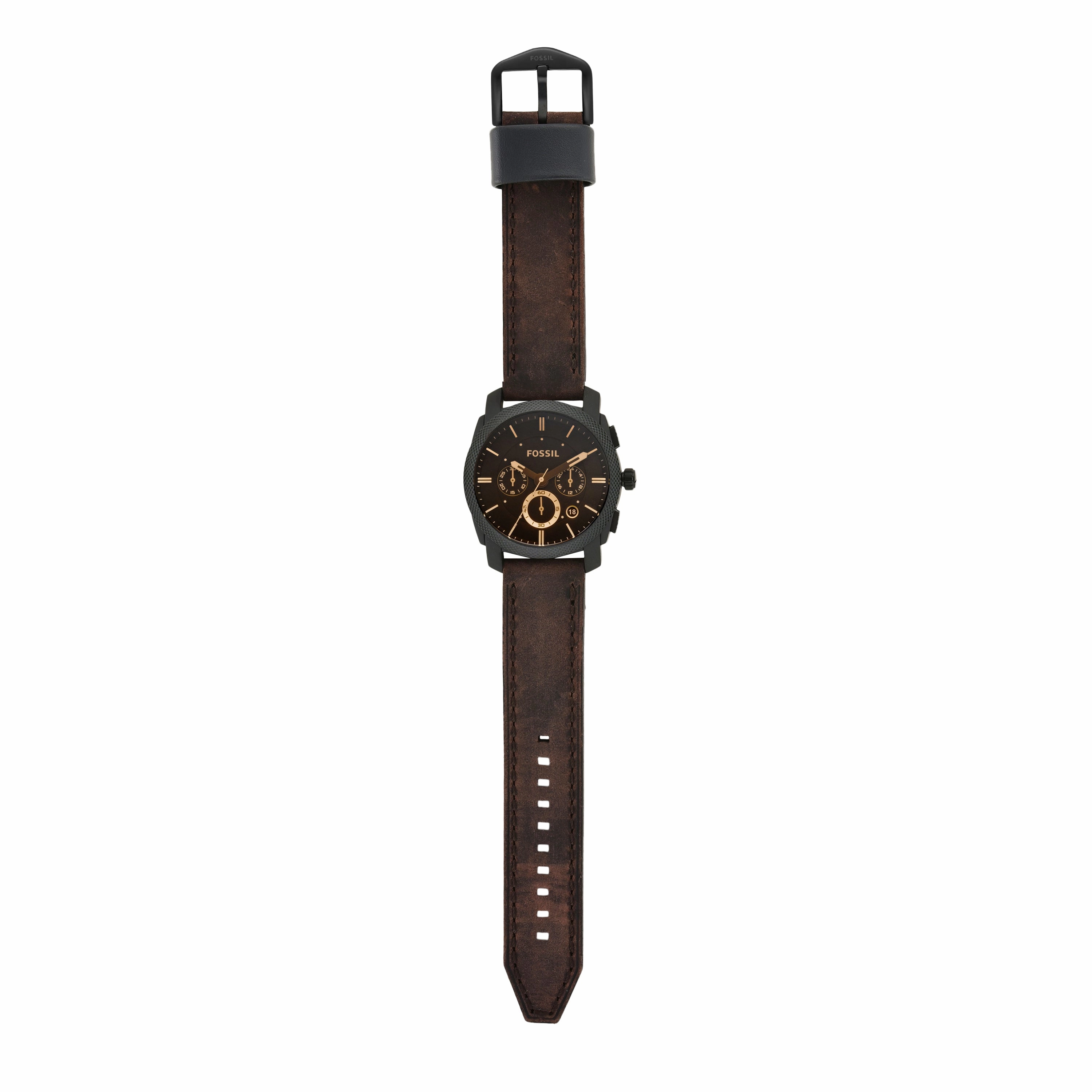 Fossil Machine Mid-Size Brown Leather Chronograph Watch FS4656