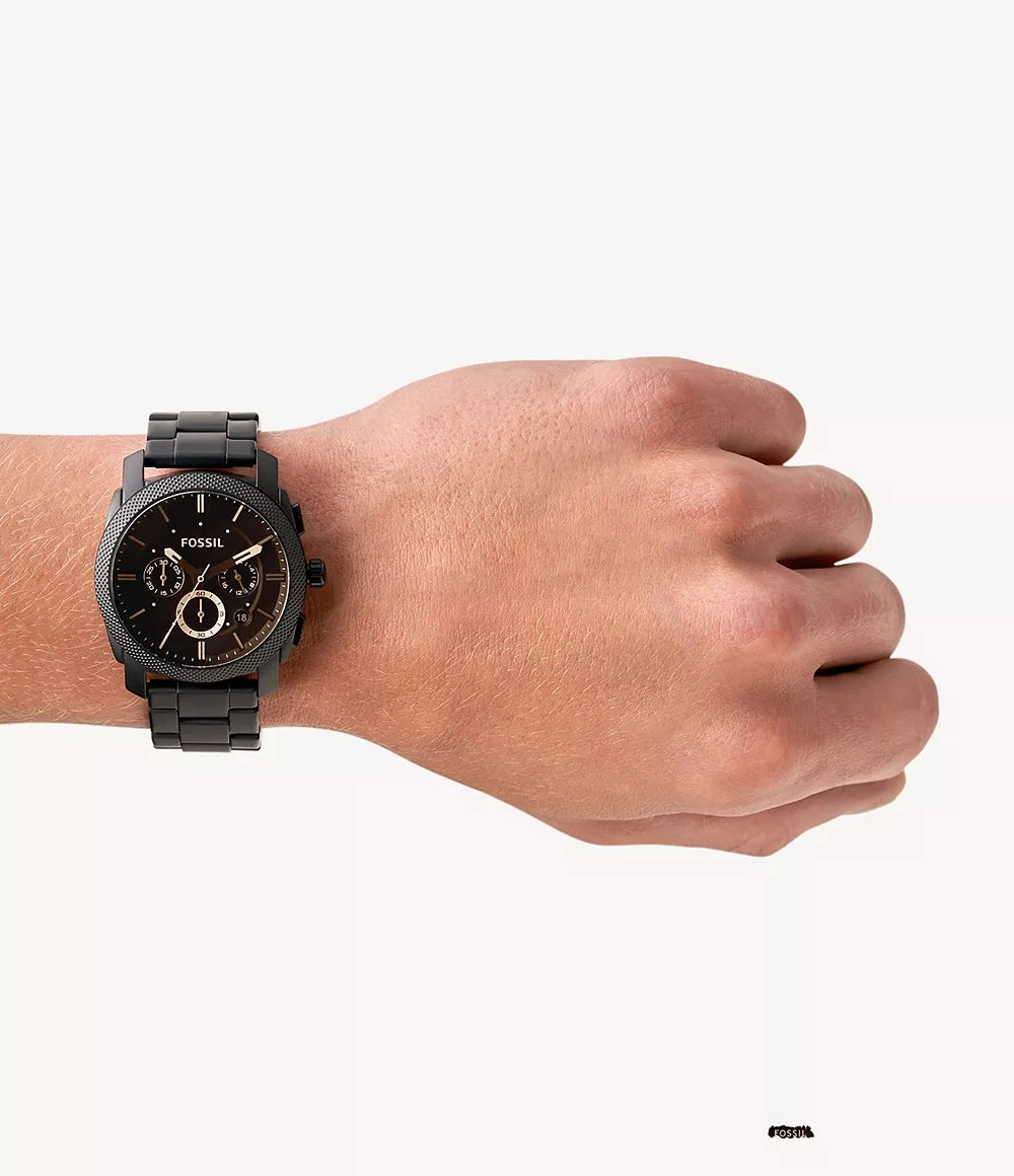 Fossil Machine Mid-Size Chronograph Black Stainless Steel Watch FS4682