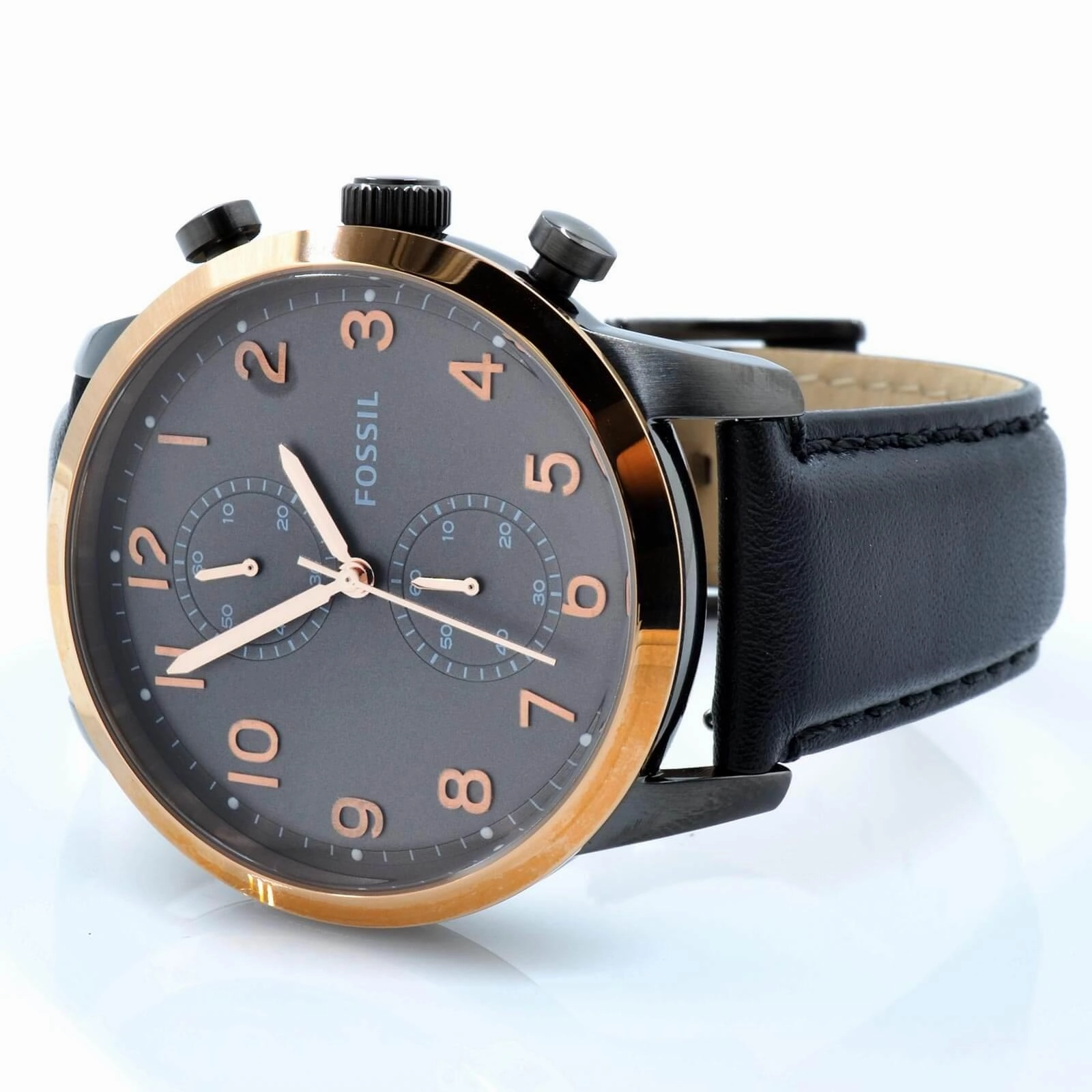 Fossil Men's Chronograph Watch - Townsman Black Dial Black Leather Strap | FS4935