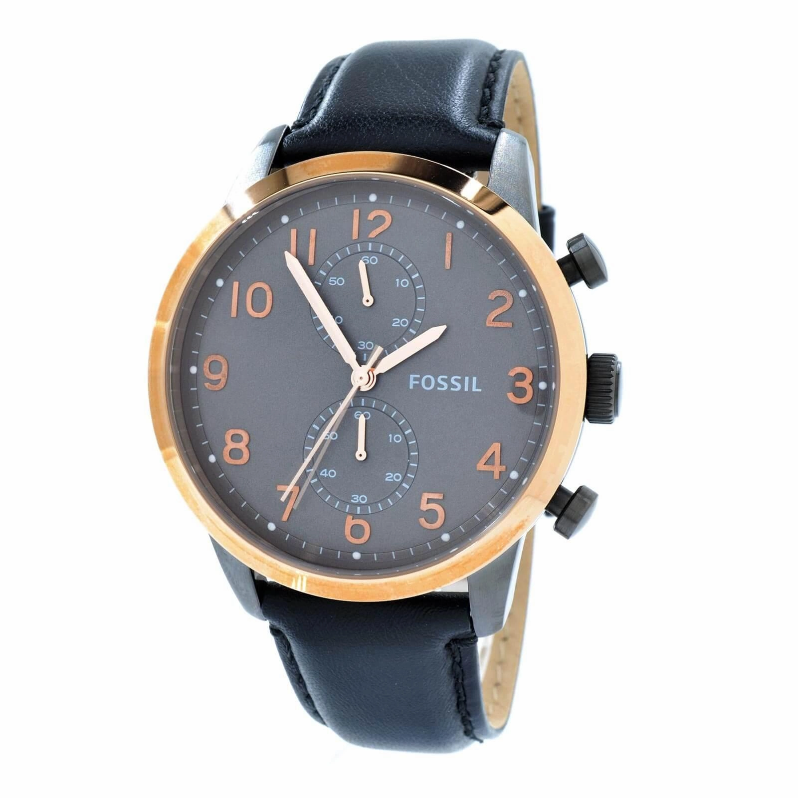 Fossil Men's Chronograph Watch - Townsman Black Dial Black Leather Strap | FS4935
