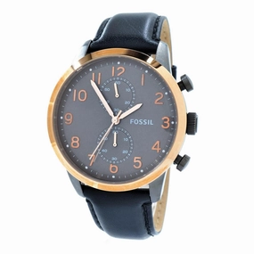 Fossil Men's Chronograph Watch - Townsman Black Dial Black Leather Strap | FS4935