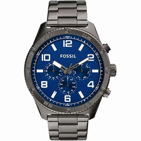 Fossil Men's Watch - Brox Quartz Day-Date Blue Dial Gunmetal Steel Bracelet | BQ2798