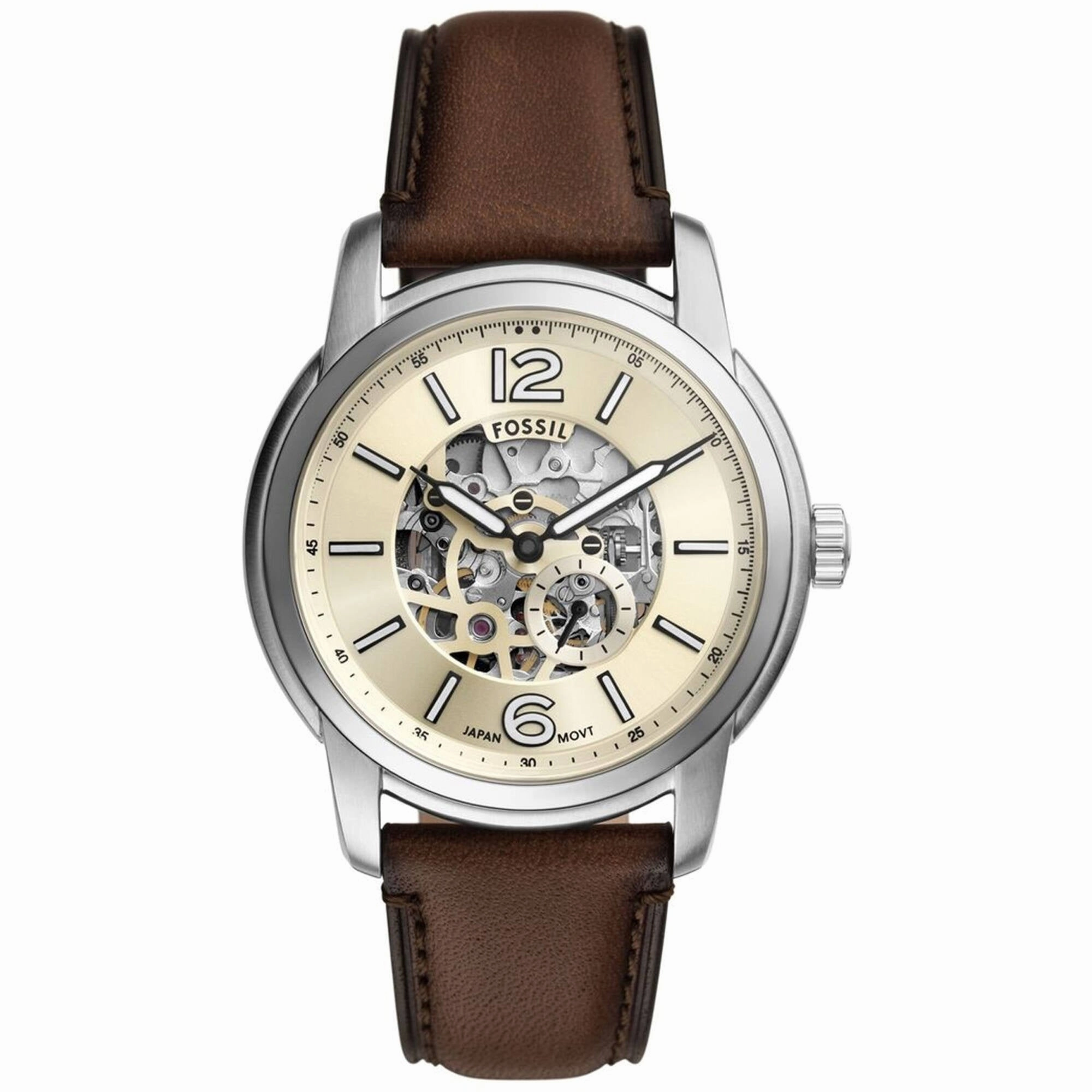 Fossil Men's Watch - Heritage Automatic Beige Dial Brown Leather Strap | ME3264