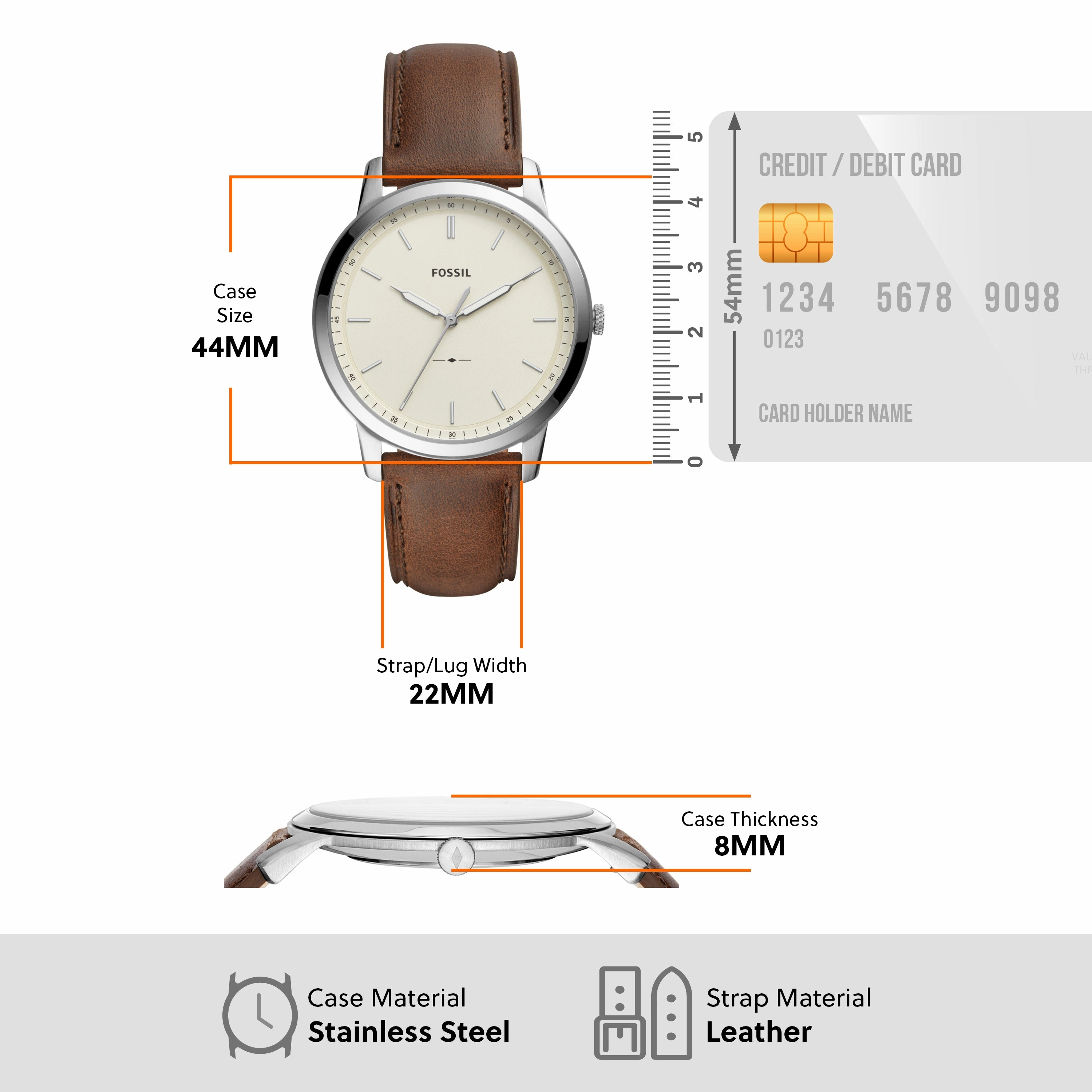 Fossil Minimalist Brown Leather Three-Hand Watch FS5439