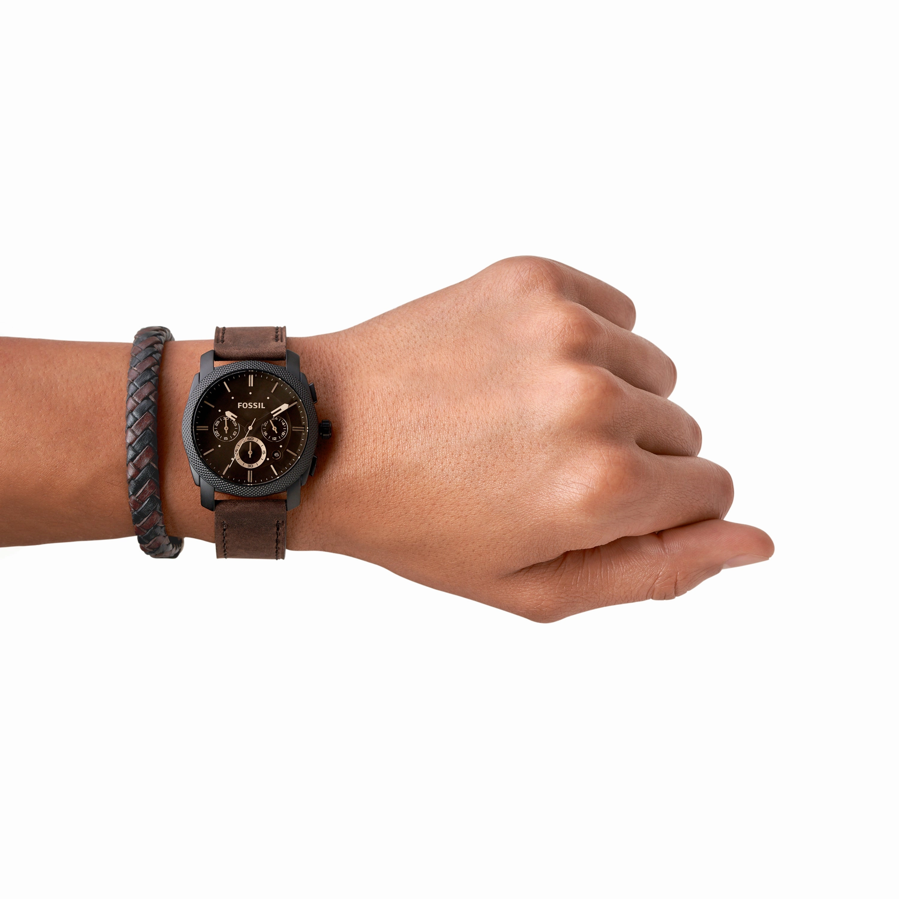 Fossil Modern Machine Chronograph Watch and Braided Leather Bracelet Set FS5251SET