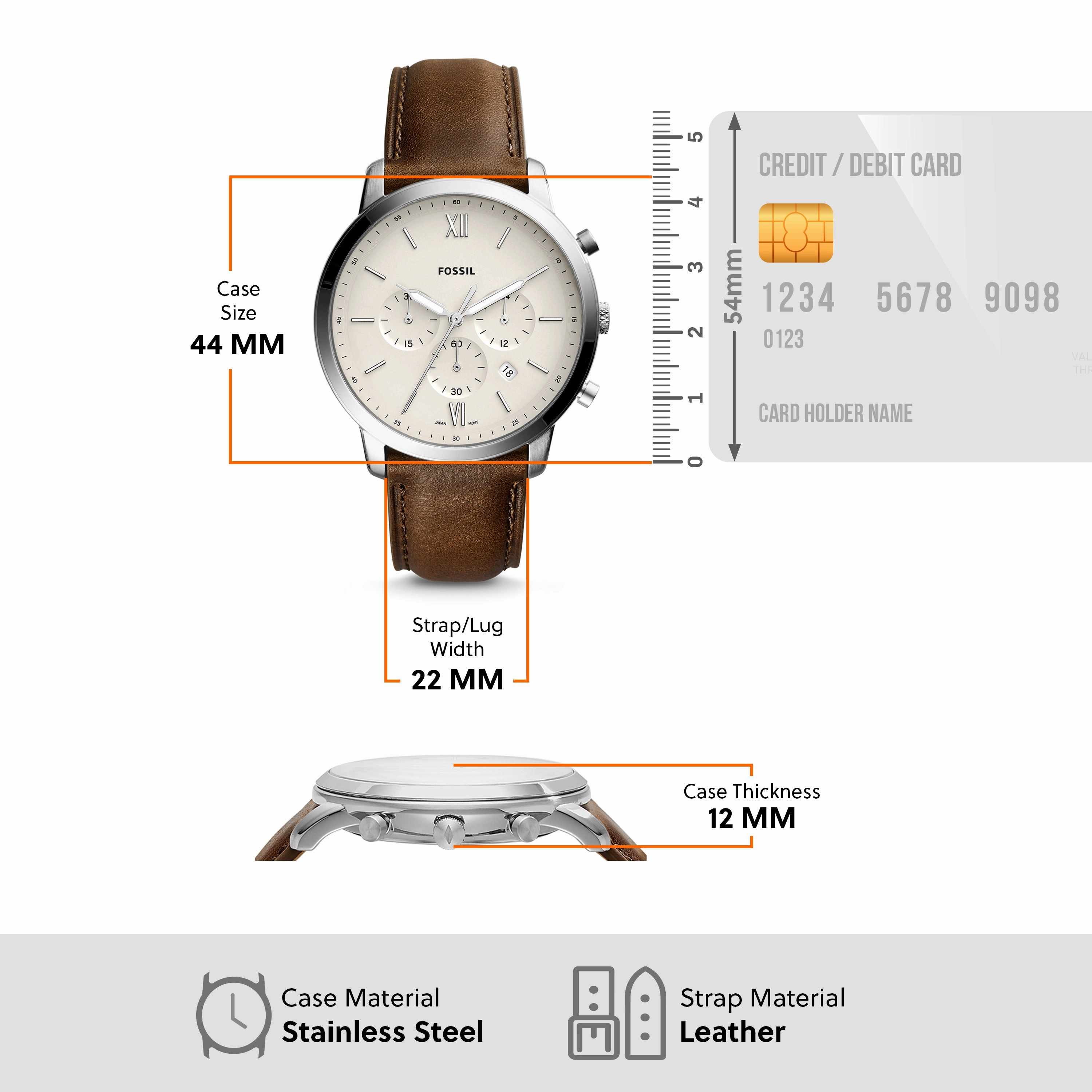 Fossil Neutra Chronograph Beige Dial Brown Leather Band Mens Watch FS5380