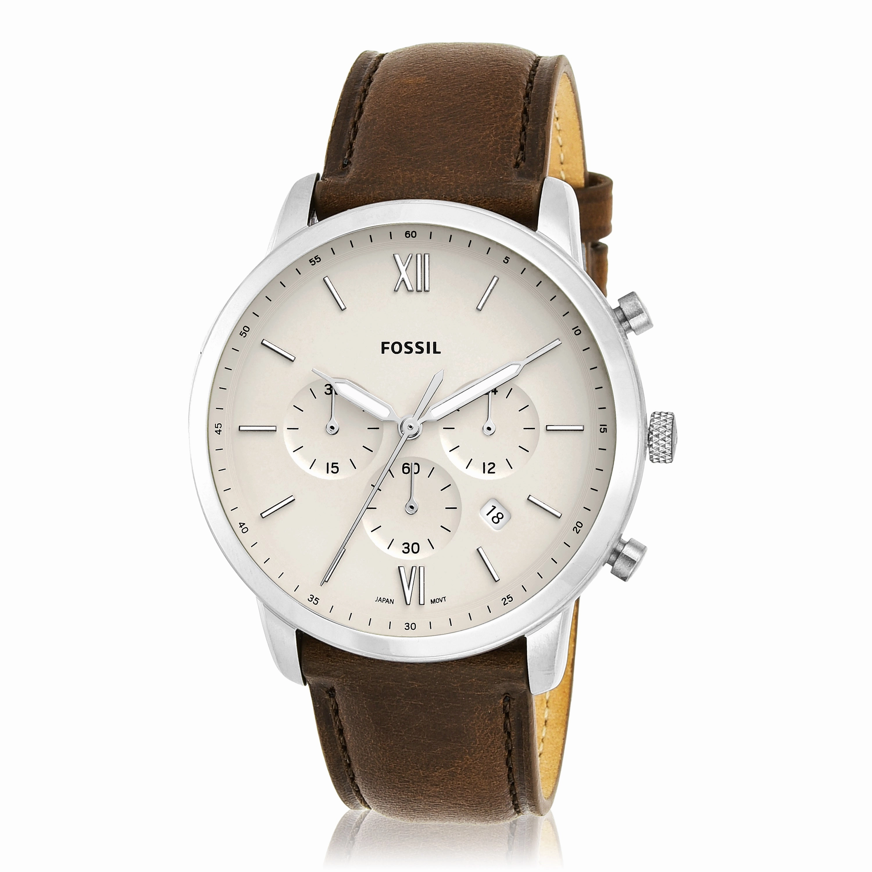 Fossil Neutra Chronograph Beige Dial Brown Leather Band Mens Watch FS5380