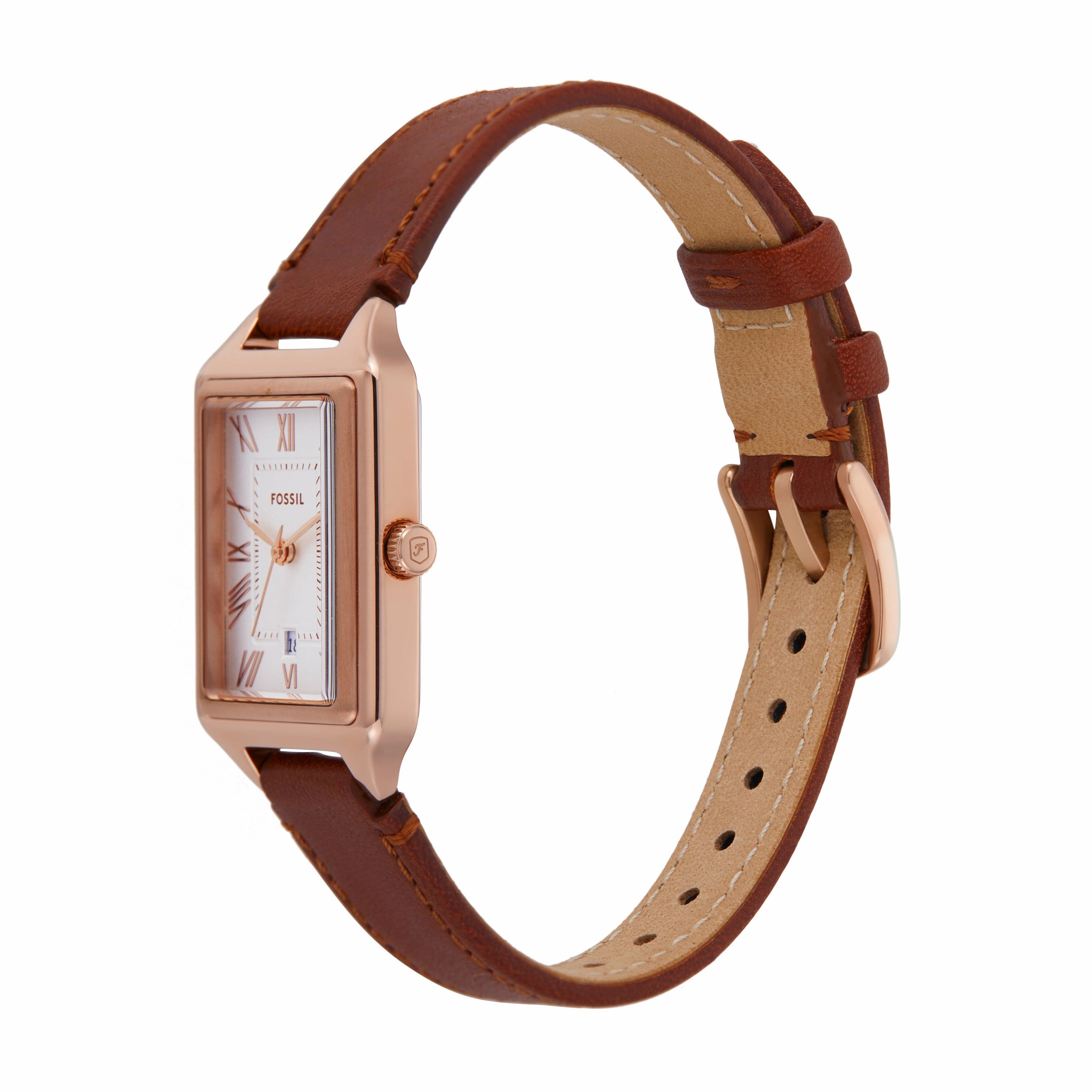 Fossil Raquel Three-Hand Brown Leather Watch and Bracelet Set ES5377SET