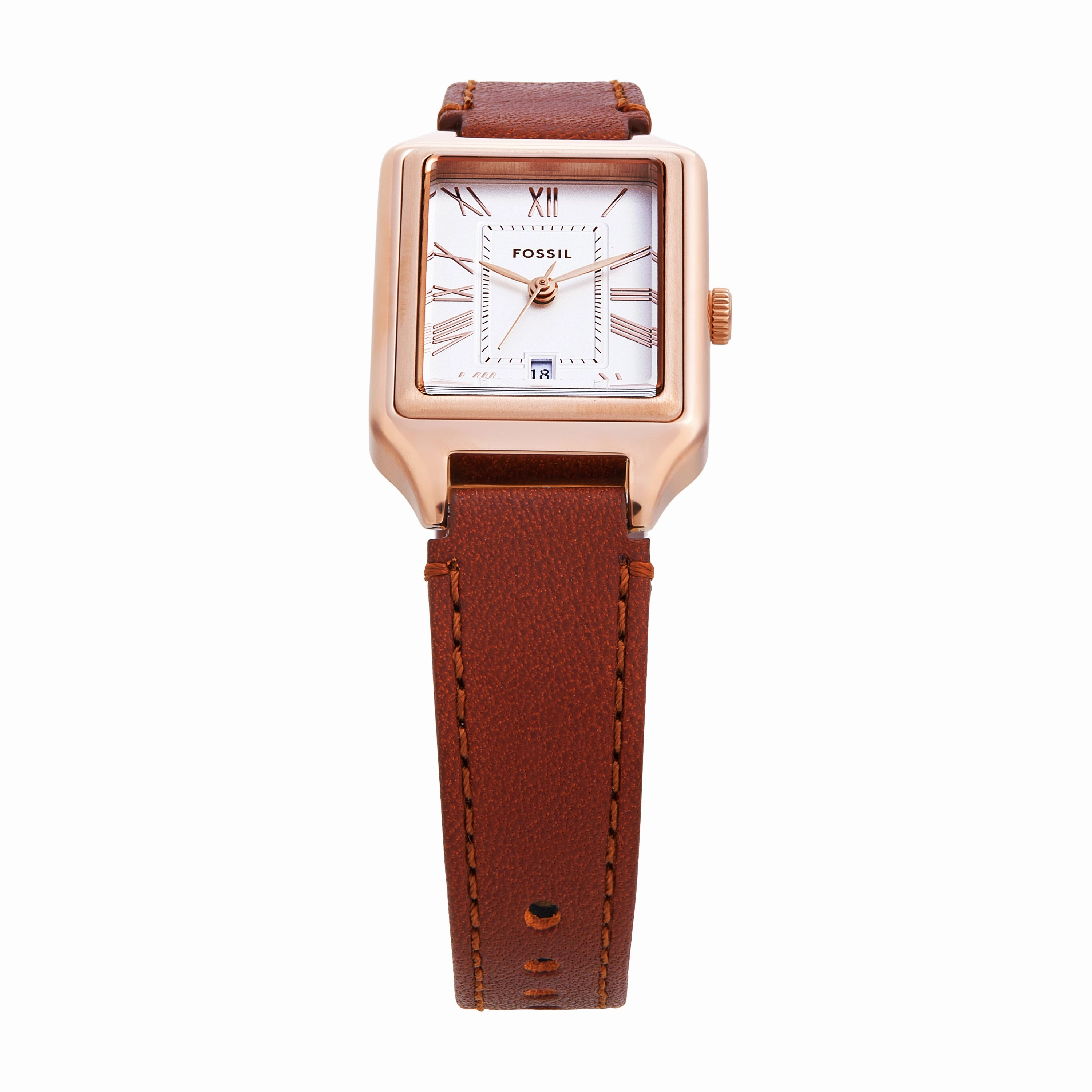 Fossil Raquel Three-Hand Brown Leather Watch and Bracelet Set ES5377SET