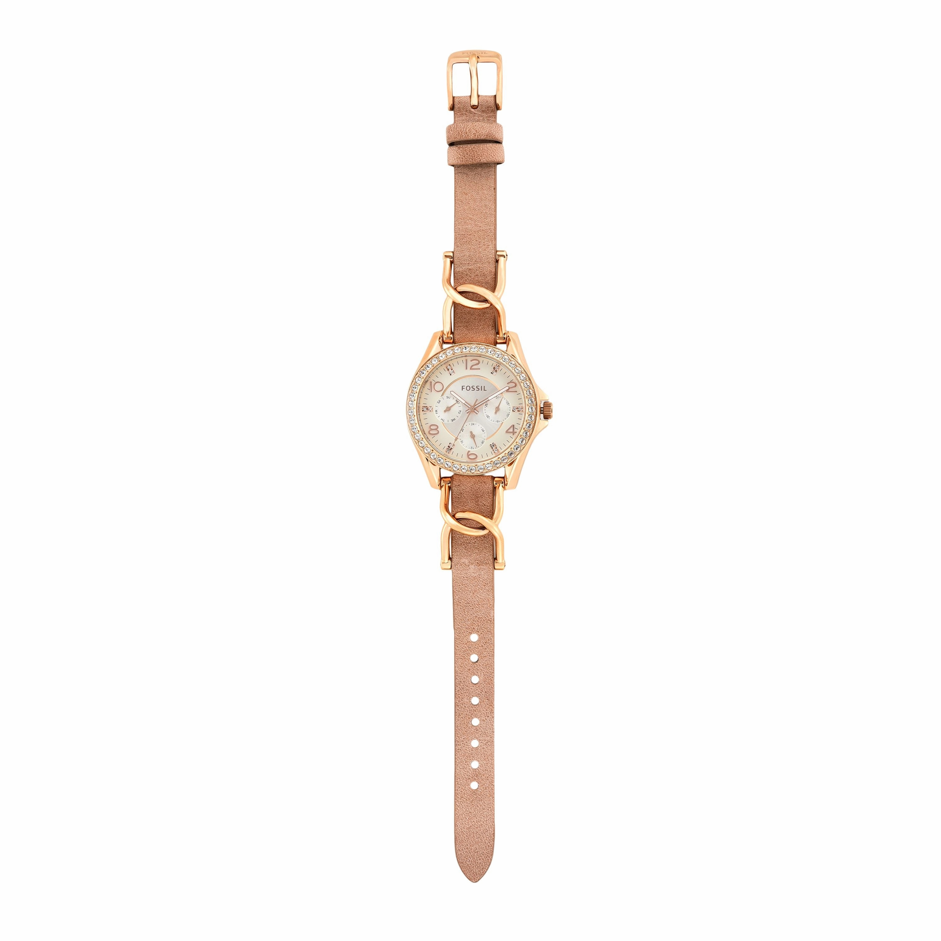 Fossil Riley Multi-Function Sand Dial Bone Leather Watch ES3466