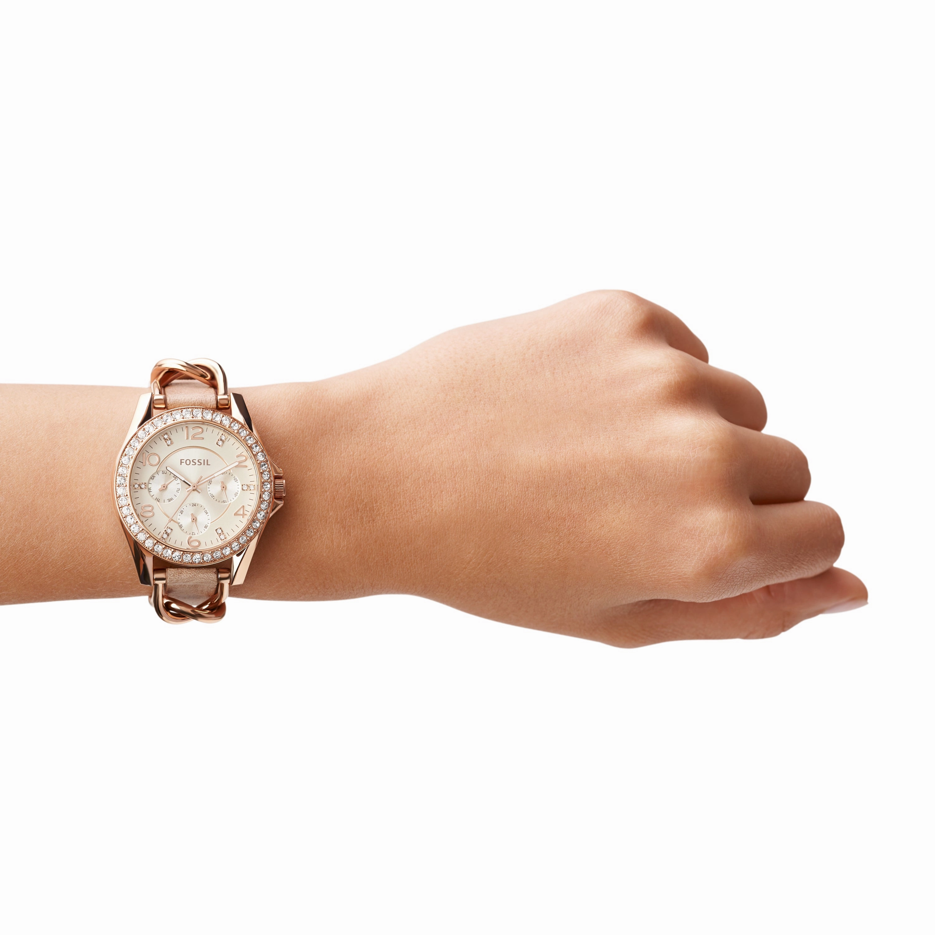 Fossil Riley Multi-Function Sand Dial Bone Leather Watch ES3466