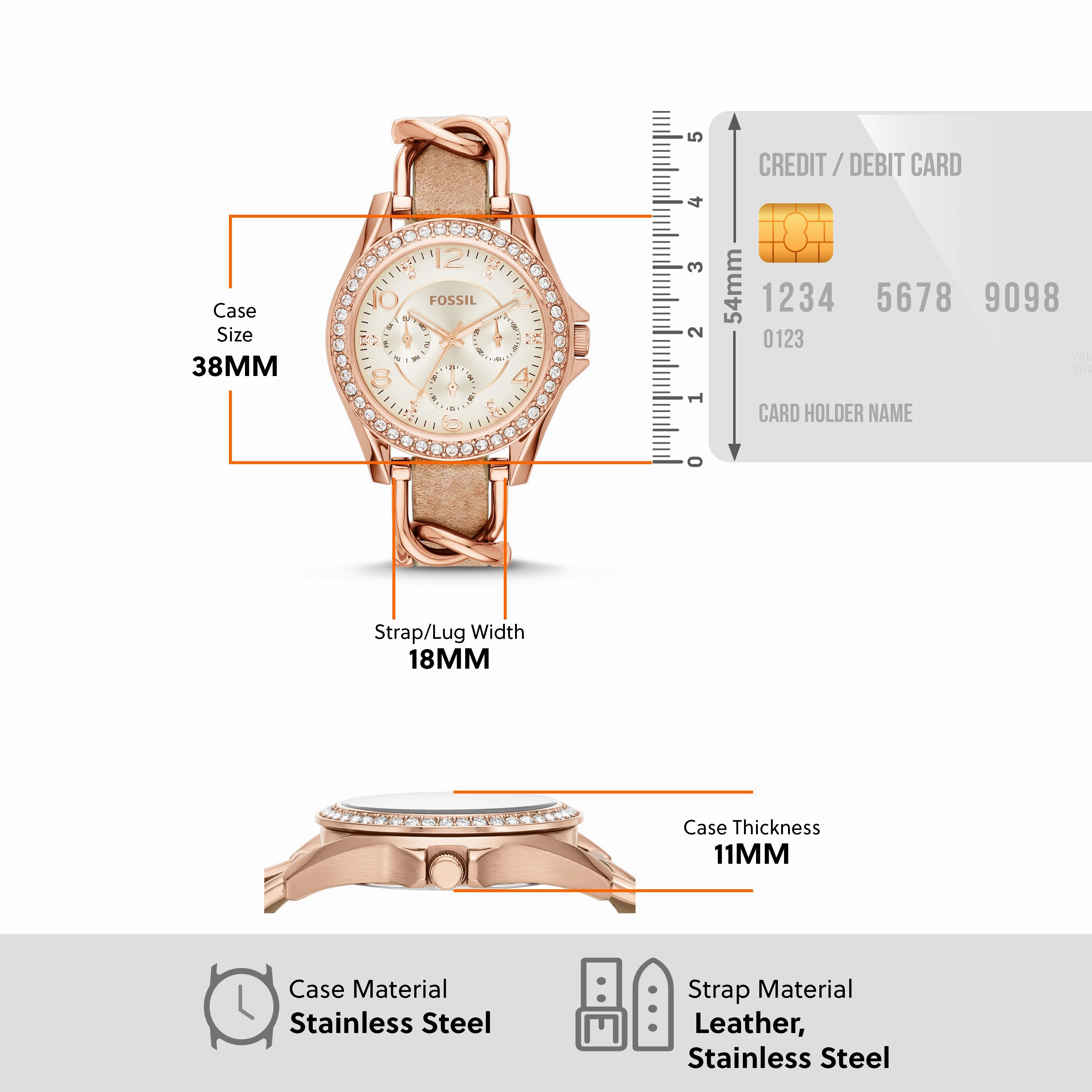 Fossil Riley Multi-Function Sand Dial Bone Leather Watch ES3466