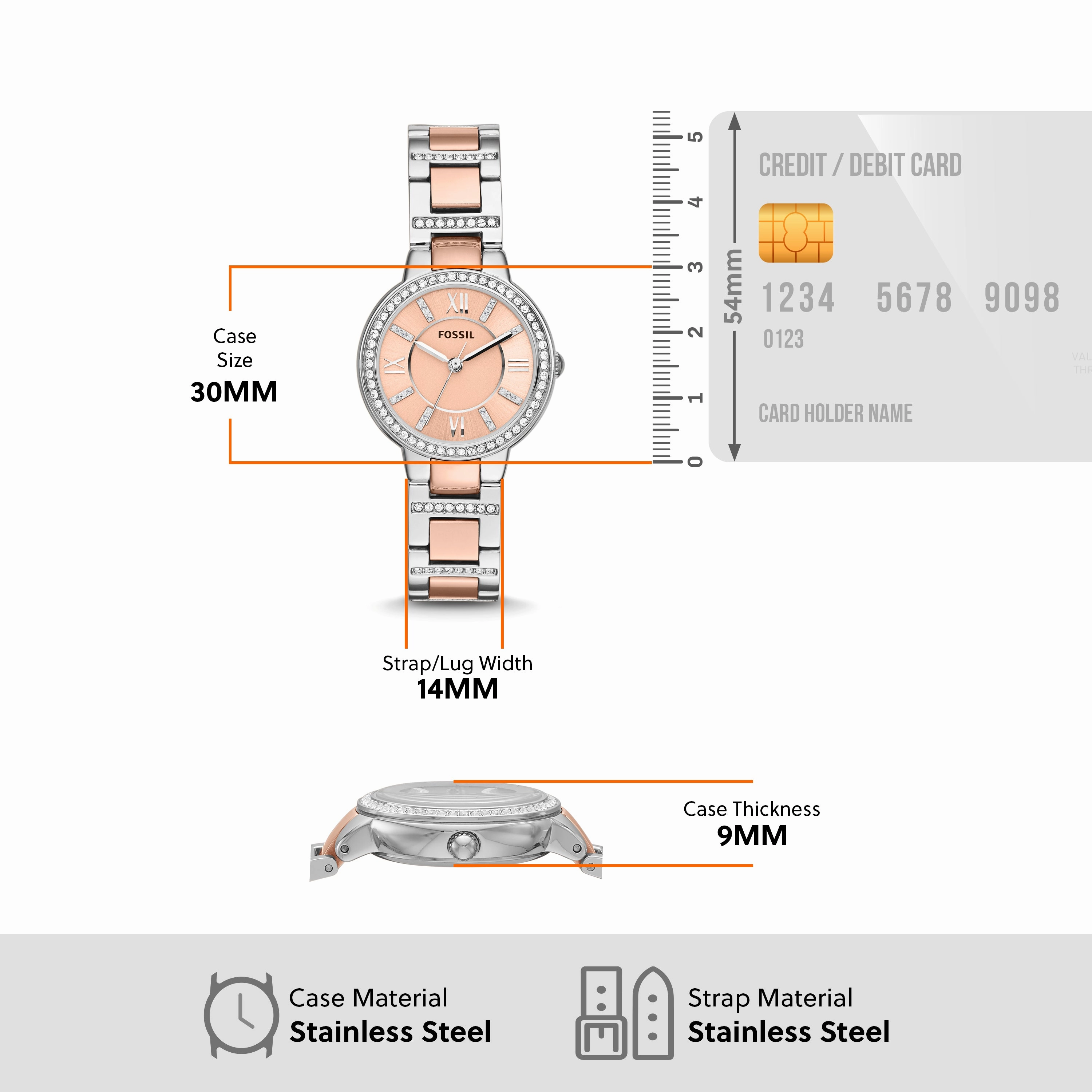 Fossil Rose Gold Dial Two Tone Stainless Steel Watch ES3405