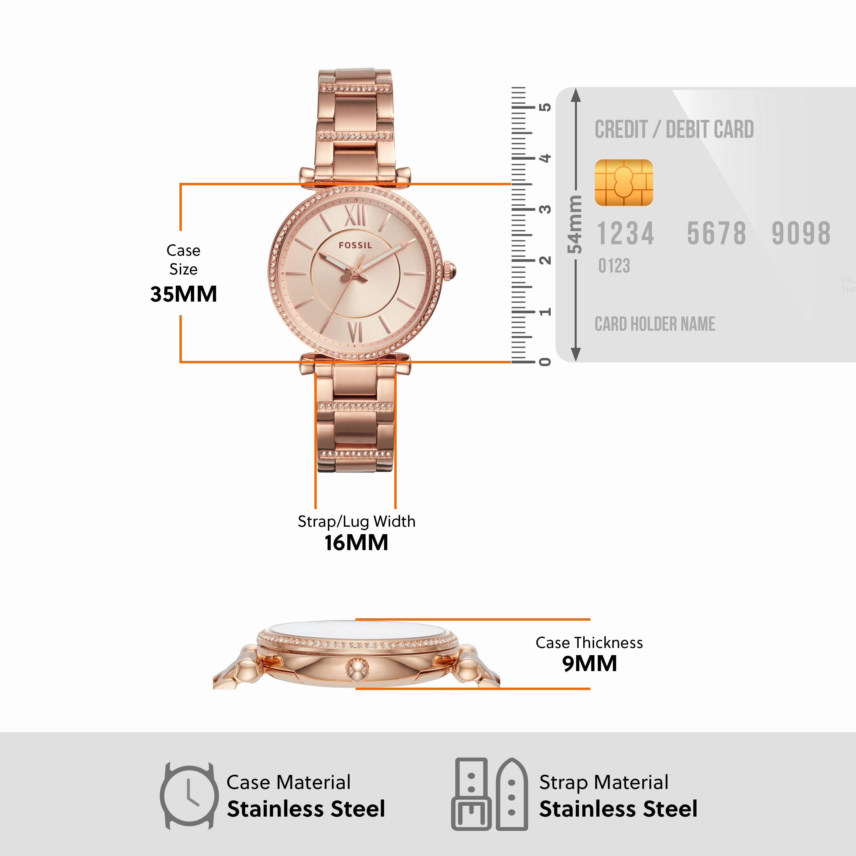 Fossil Rose Gold Fossil Carlie Three-Hand Stainless Steel Watch