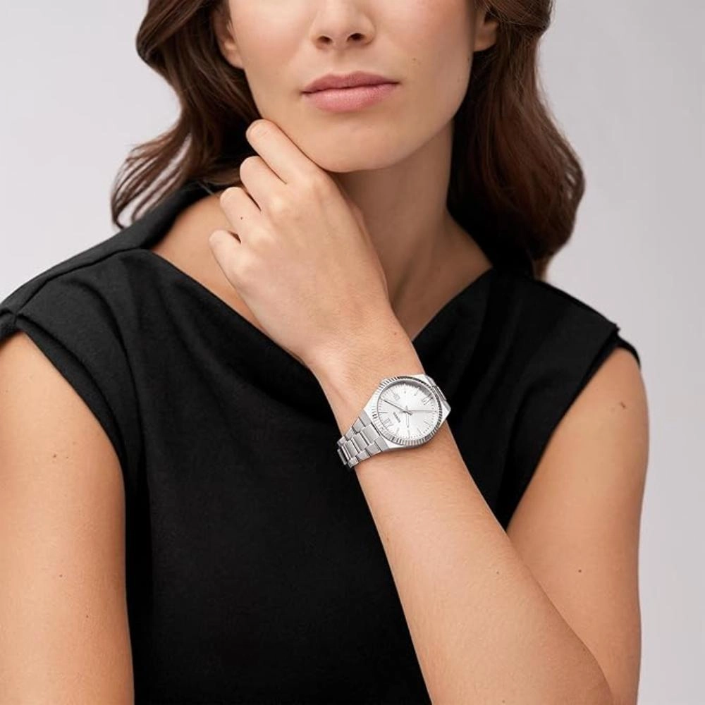 Fossil Scarlette Date Display Silver Tone Stainless Steel Women's Watch ES5300P