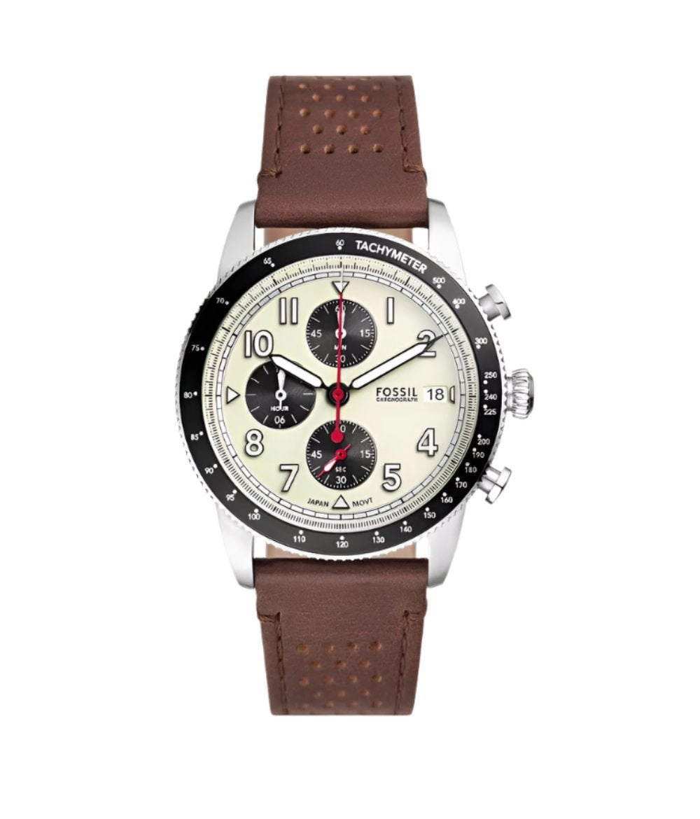 Fossil Sport Tourer Chronograph Brown Leather Strap Watch FS6042