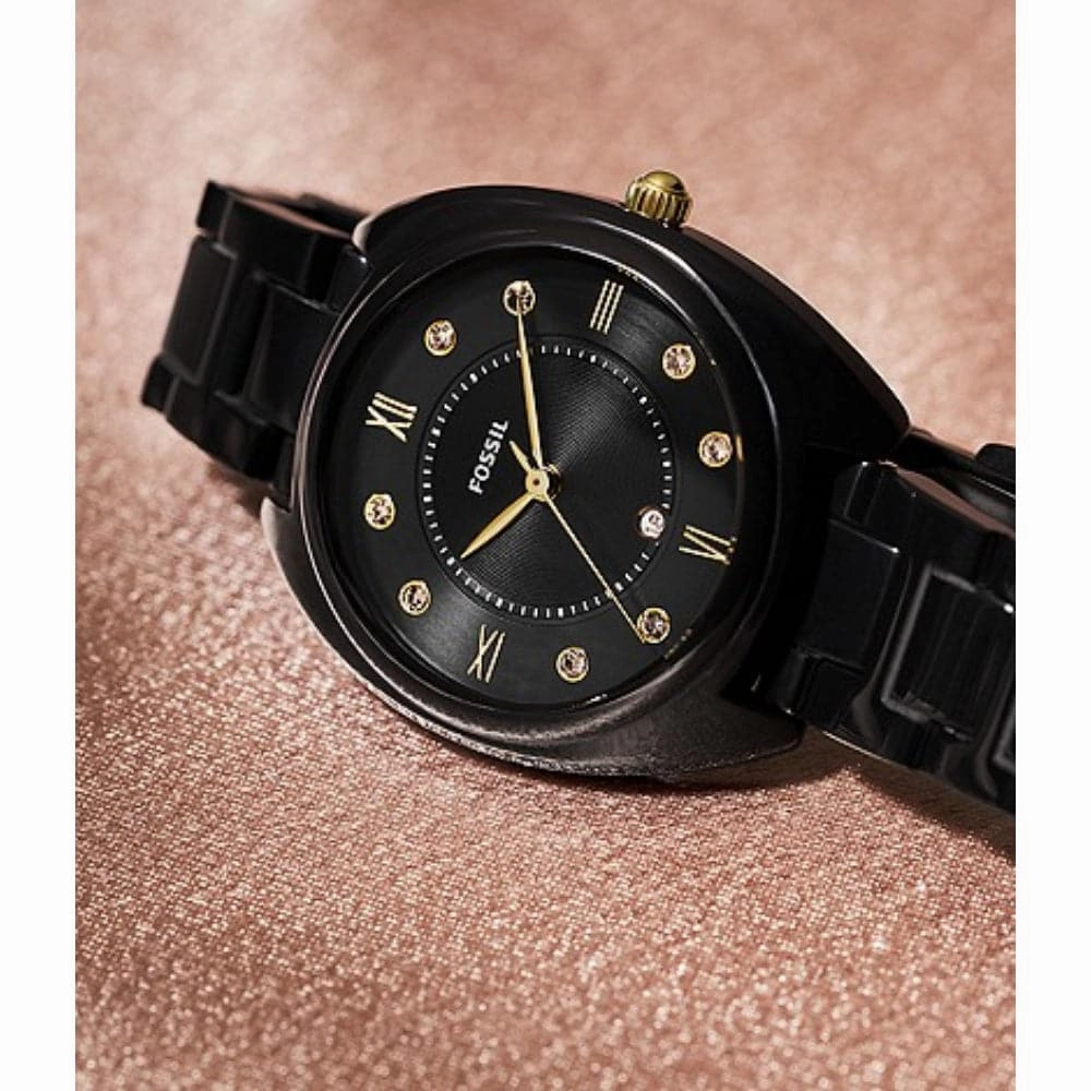 Fossil Three-Hand Date Black Dial And Stainless Steel STrap Women Watch CE1114