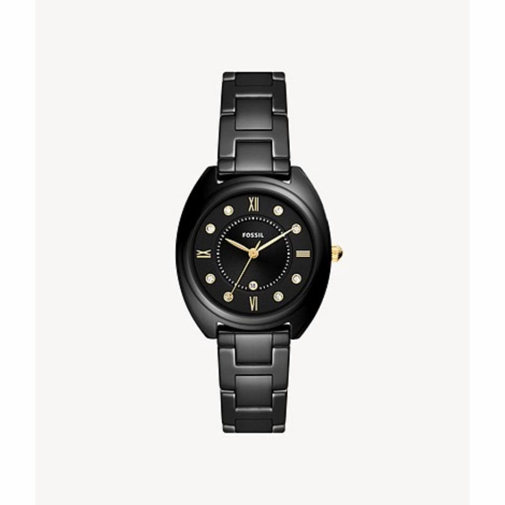 Fossil Three-Hand Date Black Dial And Stainless Steel STrap Women Watch CE1114